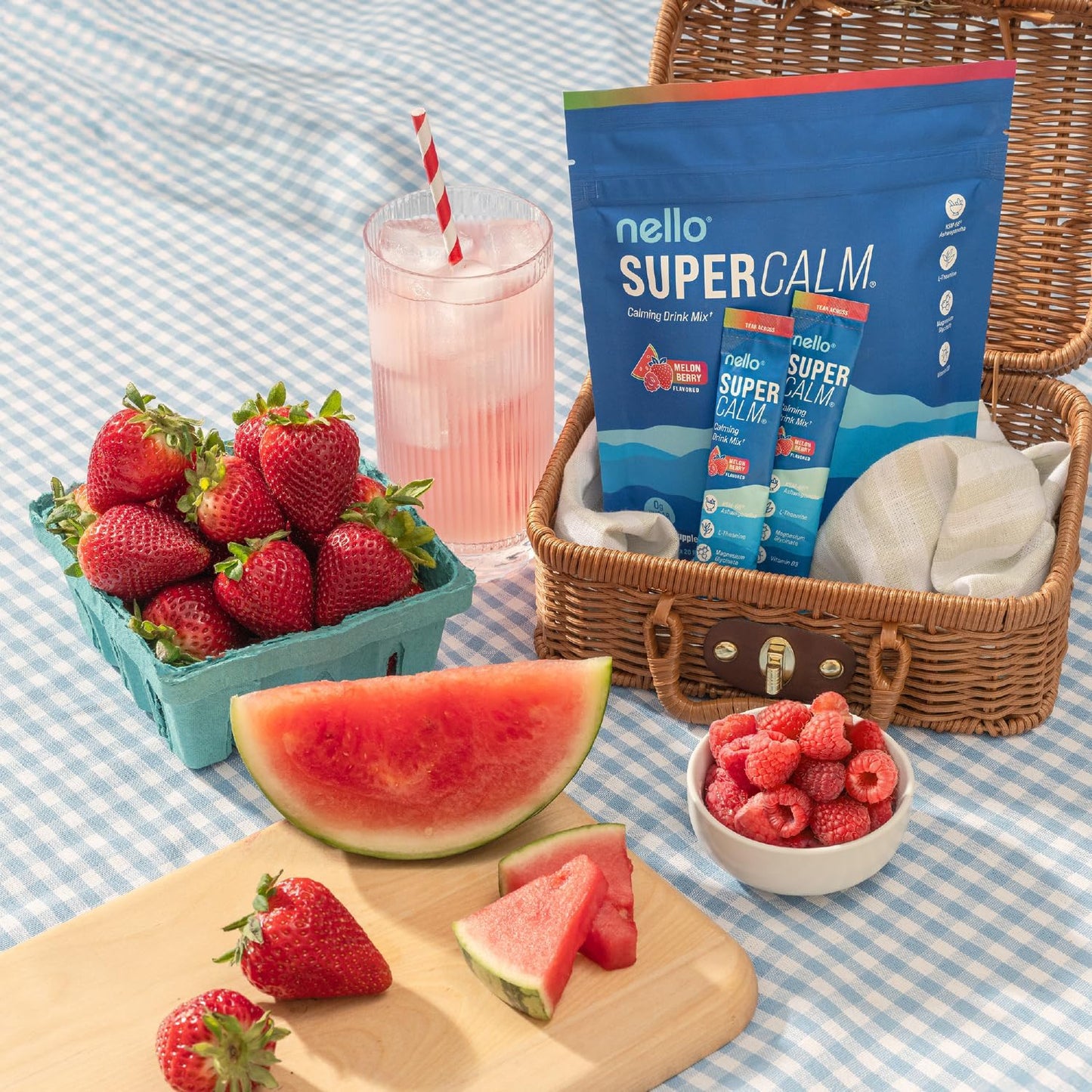 Supercalm Powdered Drink Mix, Raspberry Lemonade, L Theanine, Ksm-66 Ashwagandha, Magnesium Glycinate, Vitamin D 3, Supplements for Relaxation & Focus, No Sugar, Non GMO, On The Go, 20 Ct