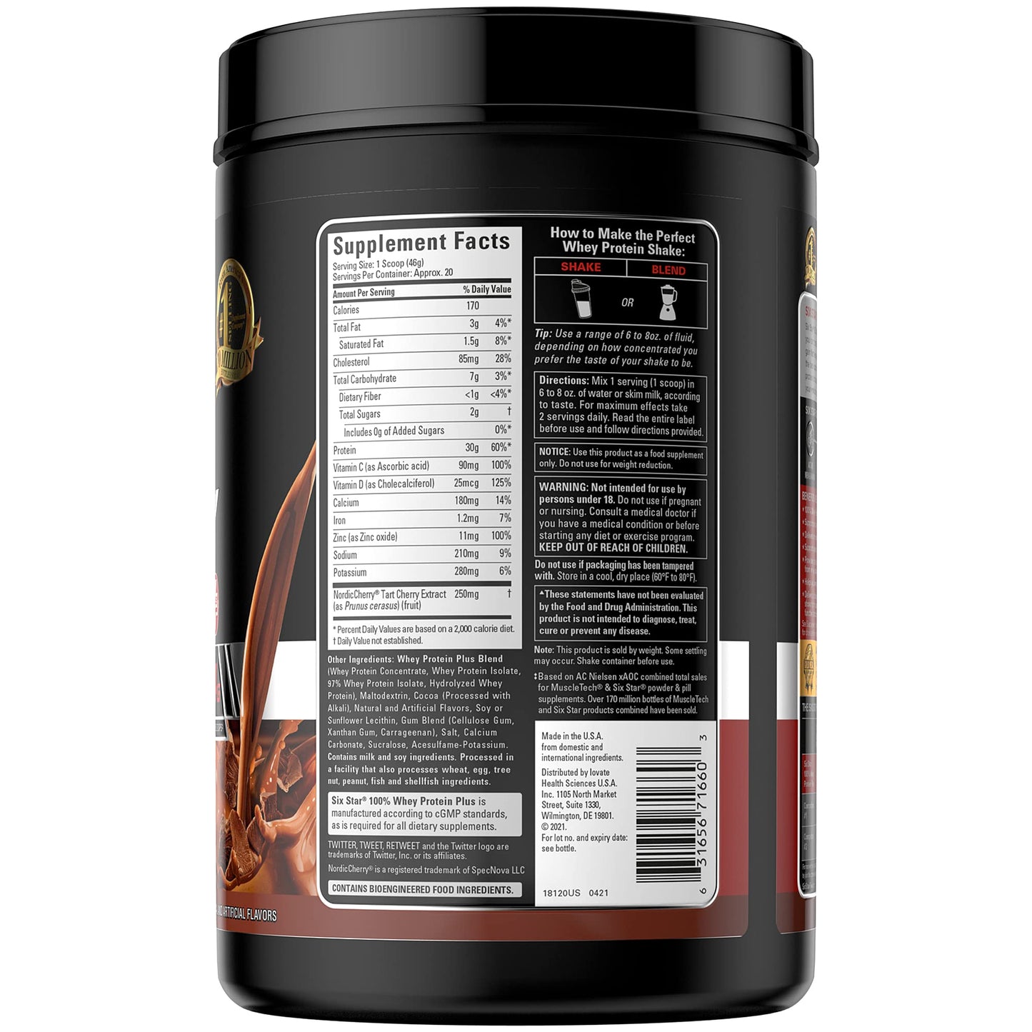 Six Star Whey Protein Powder Plus - Muscle Building & Recovery Formula with Whey Isolate Powder, BCAAs, 30g Protein, Immune Support - Post-Workout Supplement - Triple Chocolate, 1.8 lbs
