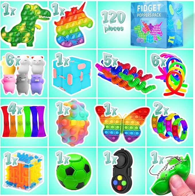 Fidget Toys, 120 Pack Fidgets Set Stocking Stuffers for Kids Party Favors Autism Sensory Toy Bulk Adults Kids Boys Girls Teens Stress Autistic ADHD Anxiety Carnival Treasure Classroom Prizes nirvanaguru