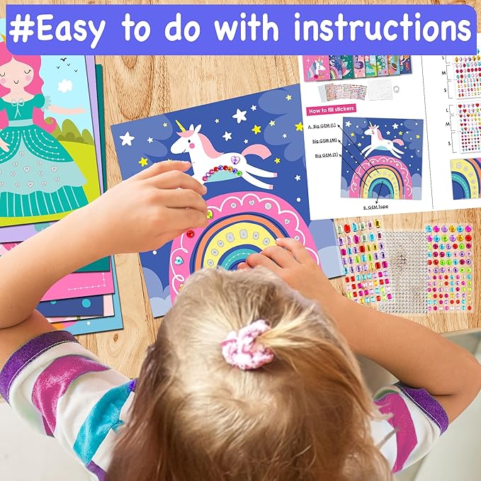 EZCRA Easy Arts and Crafts for Kids - Fun Gem Sticker Kit - 8 Unicorn Princess Themes, 990+ Stickers - Gem Art for Kids - Diamond Art Kits - Gifts for Girls Ages 3-8 nirvanaguru