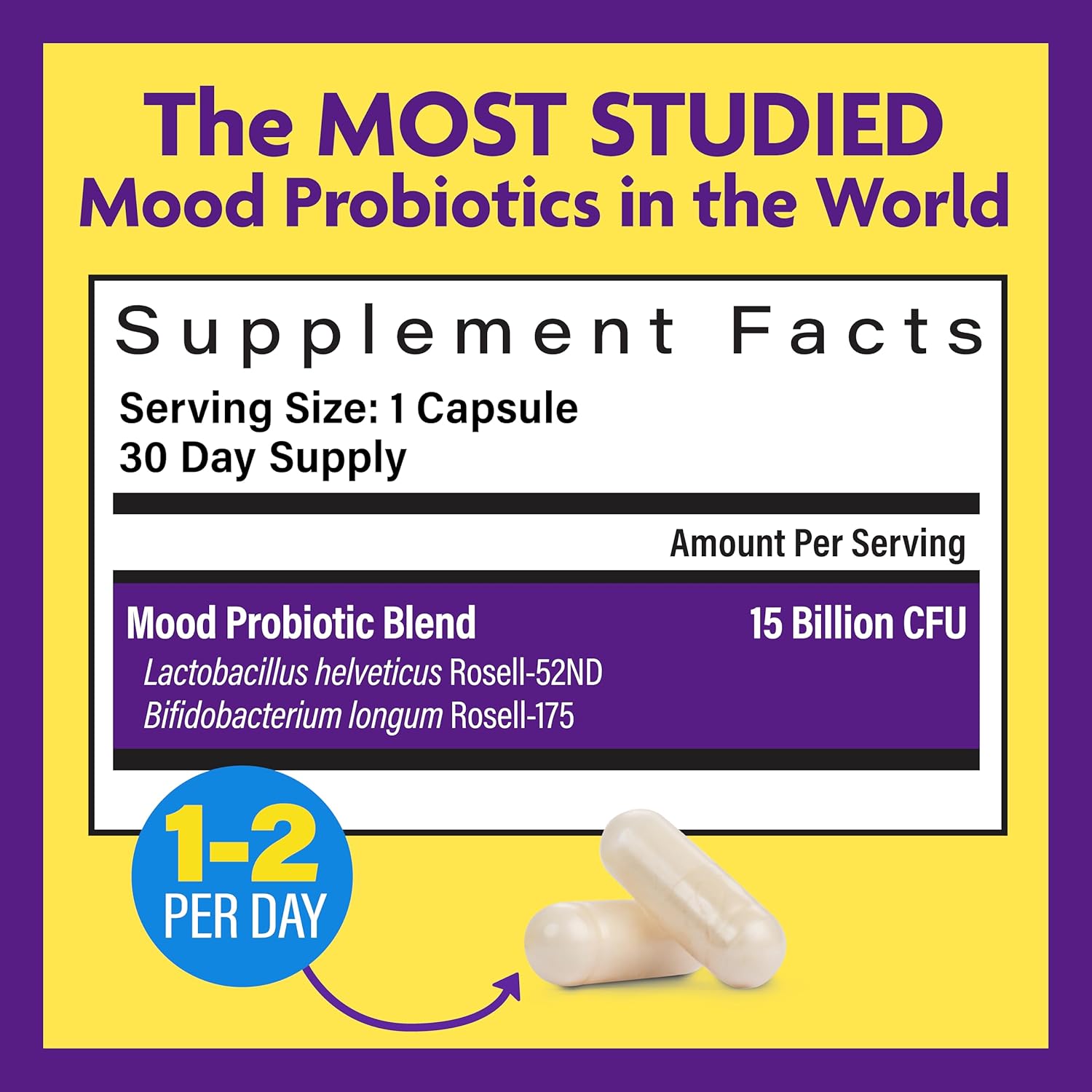 InnovixLabs Mood Probiotic for Women & Men, Clinically Studied Digestive & Mood Support Supplement, Lactobacillus helveticus Rosell-52ND & Bifidobacterium longum Rosell-175, 60 Capsules - Nirvana Guru