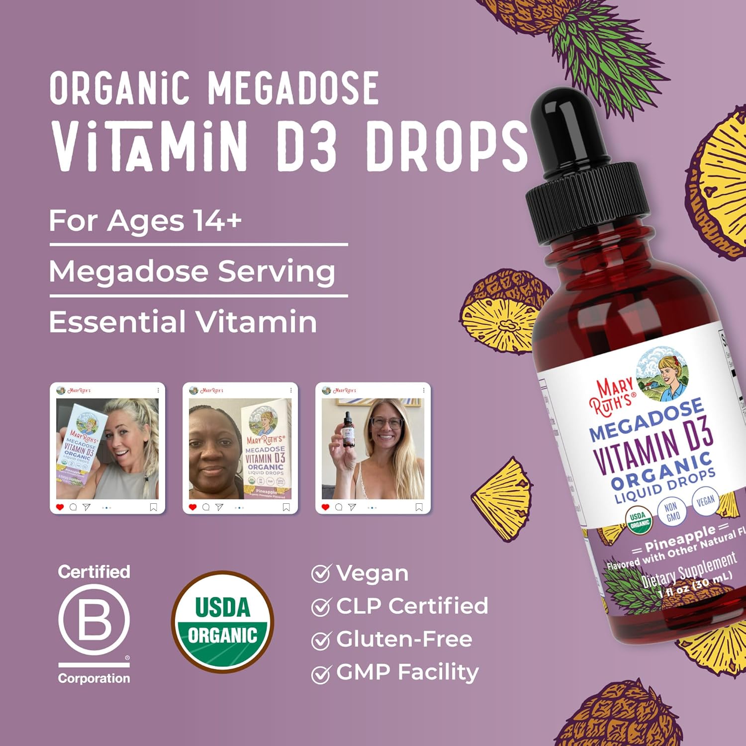 MaryRuth Organics Vitamin D3 Liquid Drops | Megadose 4000 IU | USDA Organic Liquid Vitamin D Spray for Adults & Kids | Immune Support & Bone Health | Vegan | Gluten Free | Non-GMO | 30 Servings - Nirvana Guru