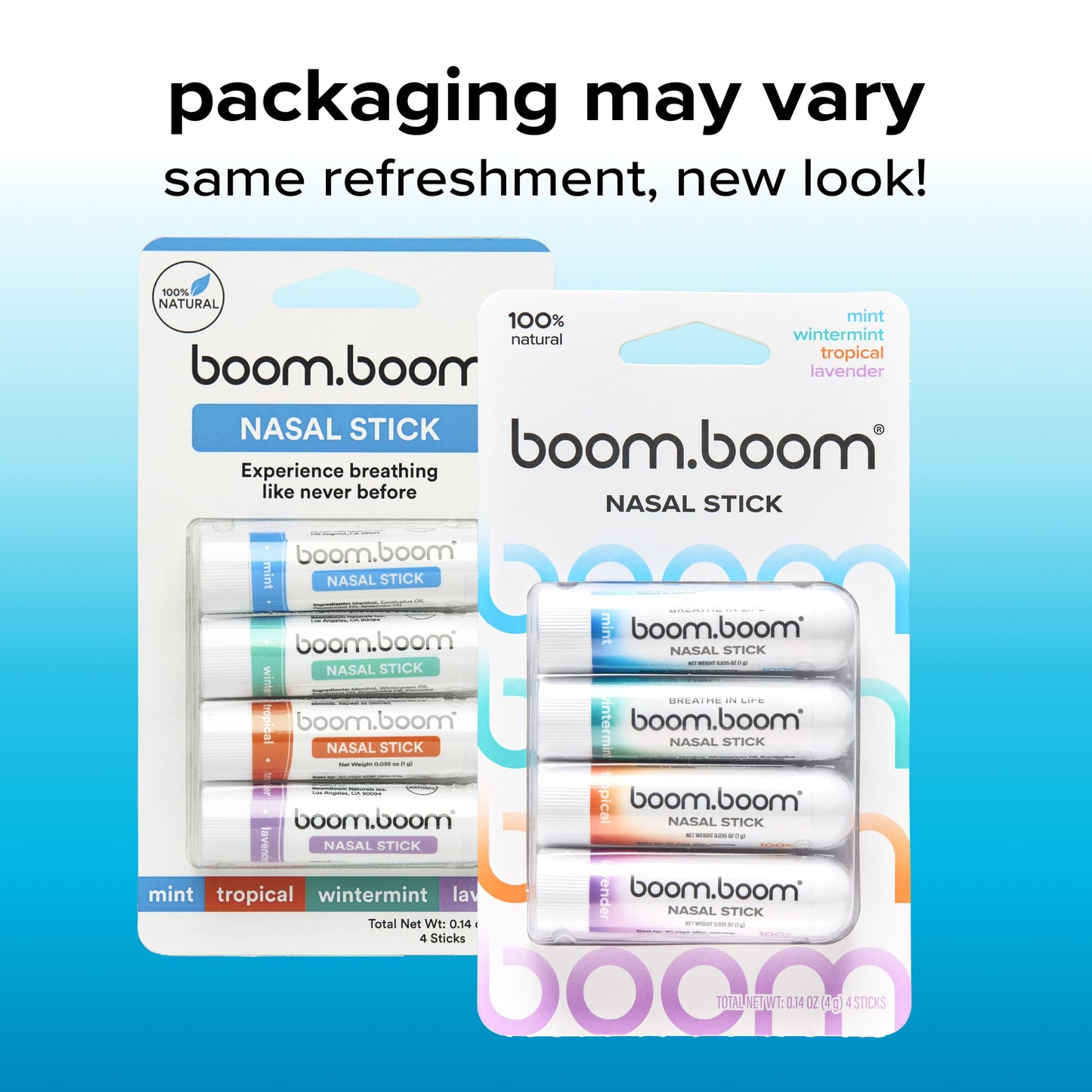 BoomBoom Nasal Stick | Vapor Flow Technology | Cool Refreshing Sensation | Natural Mood Boost | Simple Ingredients | Essential Oils + Menthol Inhaler (Mint, Wintermint, Tropical, Lavender) Nirvana Guru