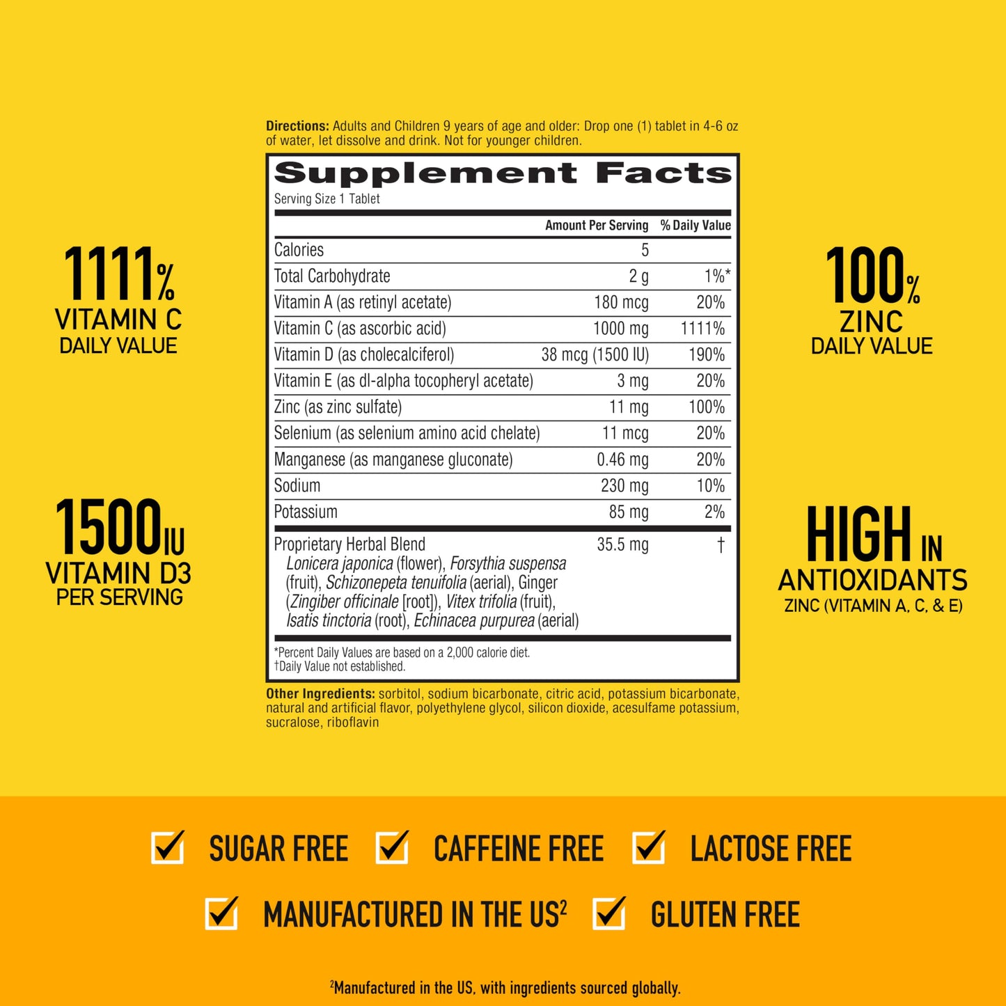 Airborne 1000mg Vitamin C With Zinc Effervescent Tablets, Immune Support Supplement With Powerful Antioxidants Vitamins A C & E - 20 Fizzy Drink Tablets, Zesty Orange Flavor Nirvana Guru