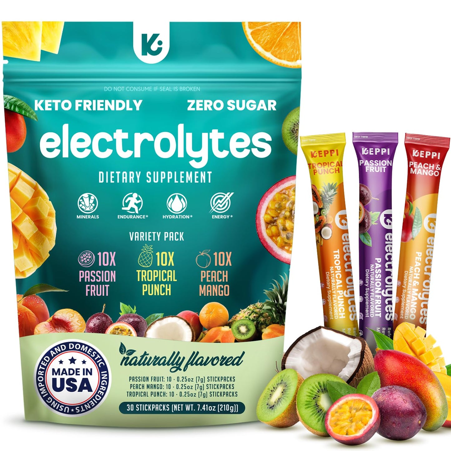 Keppi Electrolytes Powder Packets Assorted Flavors – Sugar Free Hydration Drink Mix with Potassium, Magnesium, Sodium – 30 Hydration Packets – Keto, Vegan, Fasting-Friendly, Zero Calorie - Nirvana Guru
