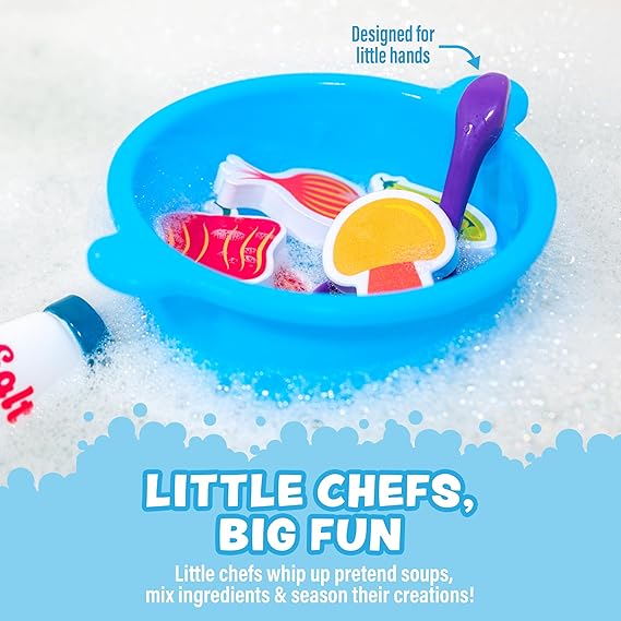 Tub Works® Tub Soup™ Scoop, Strain & Play Toddler Bath Toy | Floating Foam Veggies, Ladle for Scooping & Soup Pot for Straining | Pretend Play Cooking Kids Bath Toys | Creative Bathtub Toys nirvanaguru