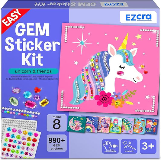 EZCRA Easy Arts and Crafts for Kids - Fun Gem Sticker Kit - 8 Unicorn Princess Themes, 990+ Stickers - Gem Art for Kids - Diamond Art Kits - Gifts for Girls Ages 3-8 nirvanaguru