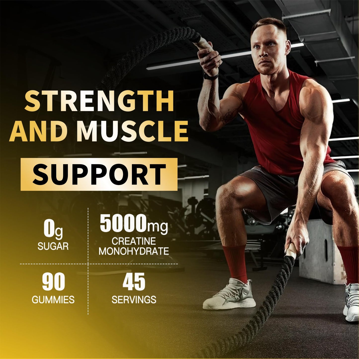 Creatine Monohydrate Gummies 5000mg for Men & Women, Chewables Creatine Monohydrate for Muscle Strength, Muscle Builder, Energy Boost, Pre-Workout Supplement(90 Count)-Strawberry.