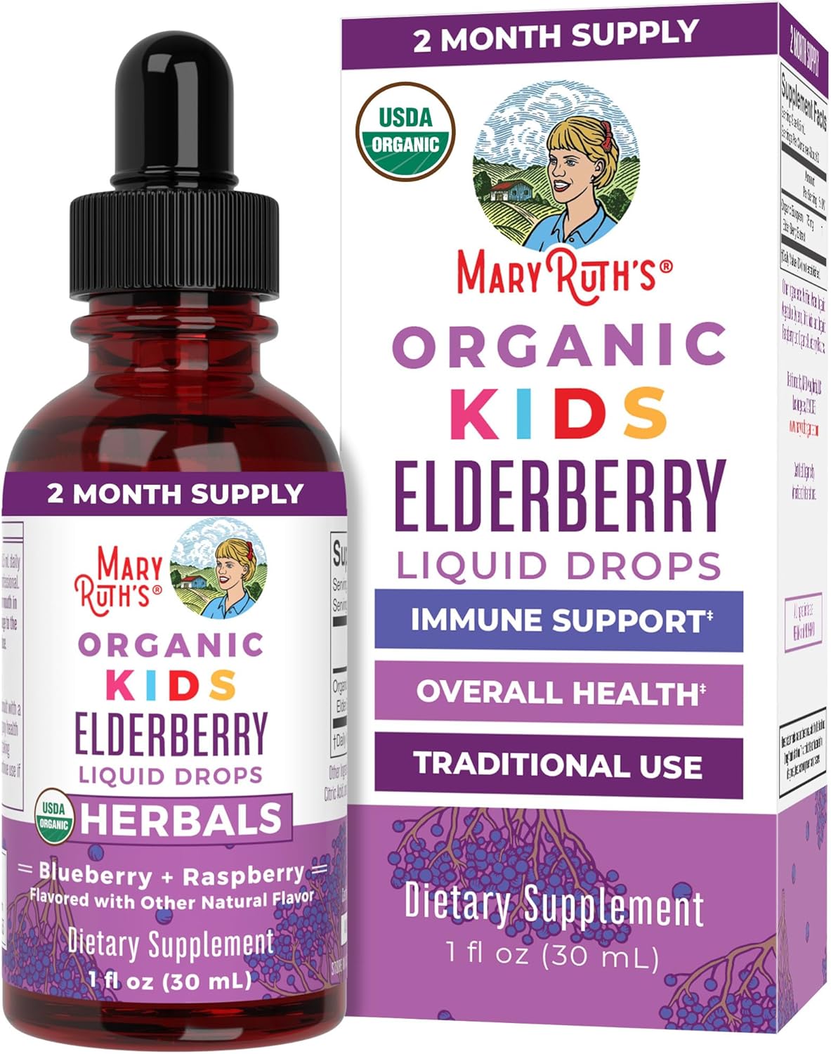 MaryRuth Organics USDA Organic Elderberry Liquid Drops for Kids | Vegan Elderberry Extract Organic Glycerin | Immune Support Supplement | Overall Health | Formulated for Ages 4-13 | 1oz - Nirvana Guru