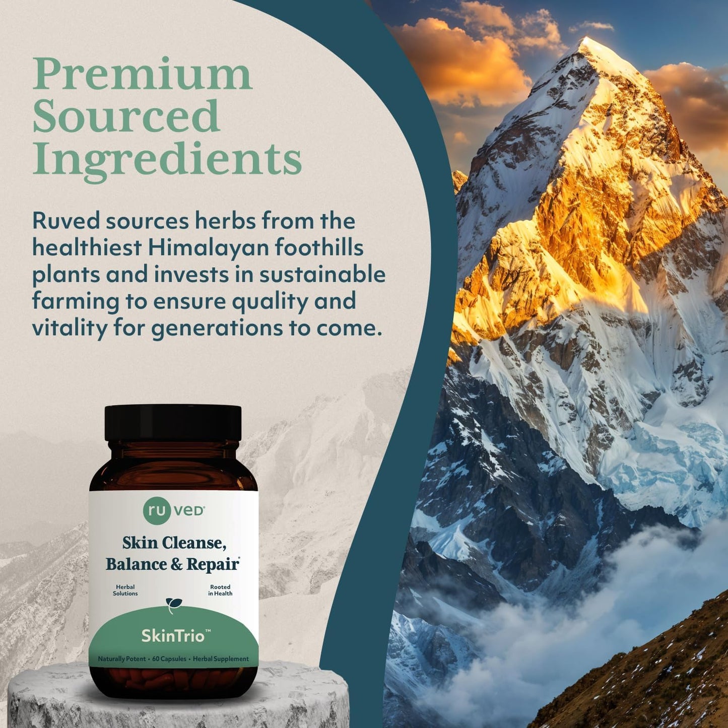 ruved SkinTrio - Neem Pills, Neem Supplement, Neem Capsules with Organic Neem Extract & Amla for Acne, Clear Skin Supplement - 60 Vegetarian Capsules (1 Count) Nirvana Guru
