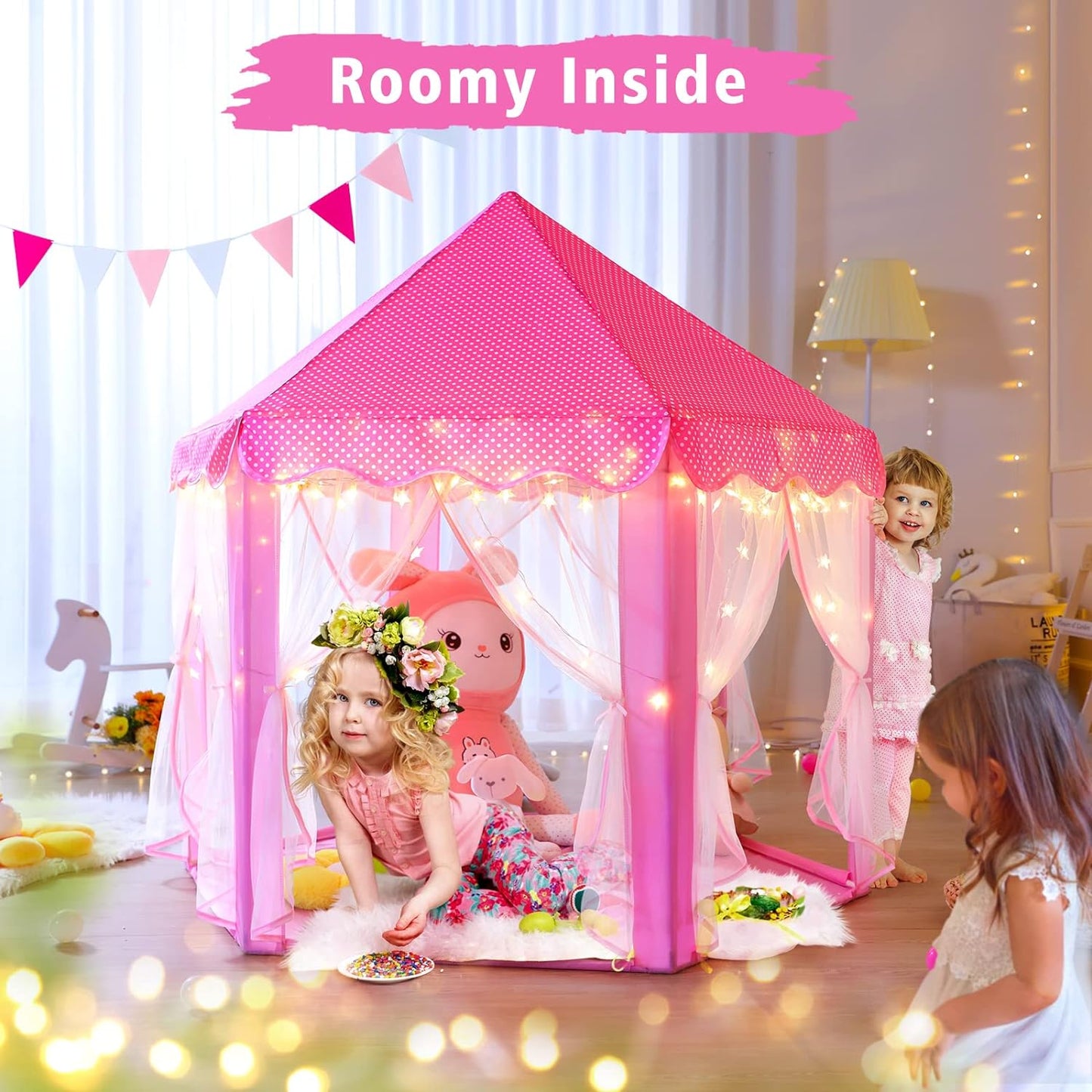 Monobeach Princess Tent Girls Large Playhouse Kids Castle Play Tent with Star Lights Toy for Children Indoor and Outdoor Games, 55'' x 53'' (DxH) Nirvana Guru