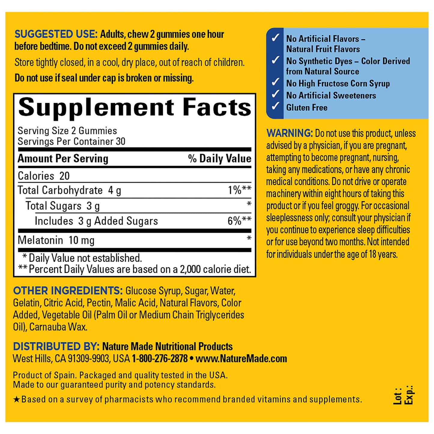 Nature Made Melatonin 10 mg per serving Gummies, Sleep Gummies for Adults Maximum Strength Dosage, 100% Drug Free Sleep Aid, 120 Count, 60 Day Supply - Nirvana Guru