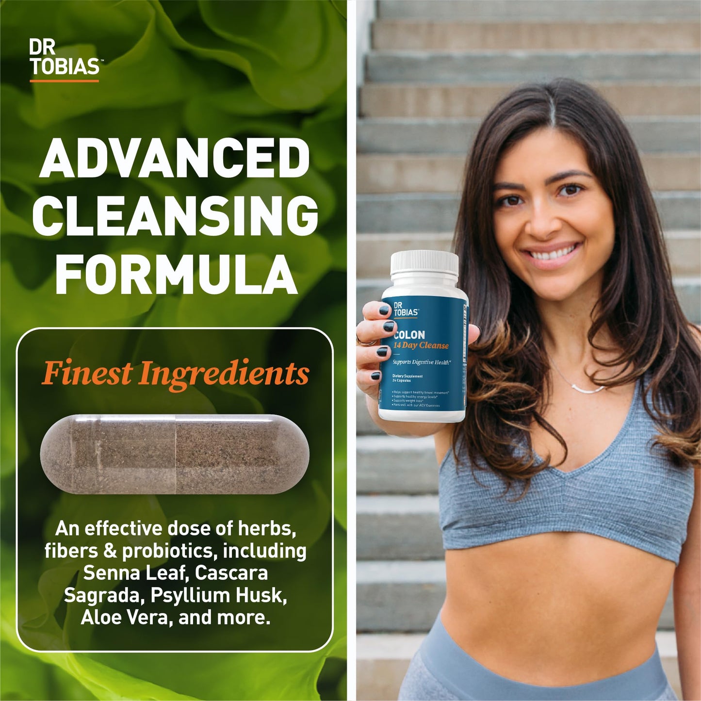 Dr. Tobias Colon 14 Day Cleanse, Advanced Gut Cleanse Detox for Women & Men with Cascara Sagrada, Psyllium Husk, Senna Leaf & Probiotics, Non-GMO Colon Cleanse, 28 Capsules 1-2 Daily
