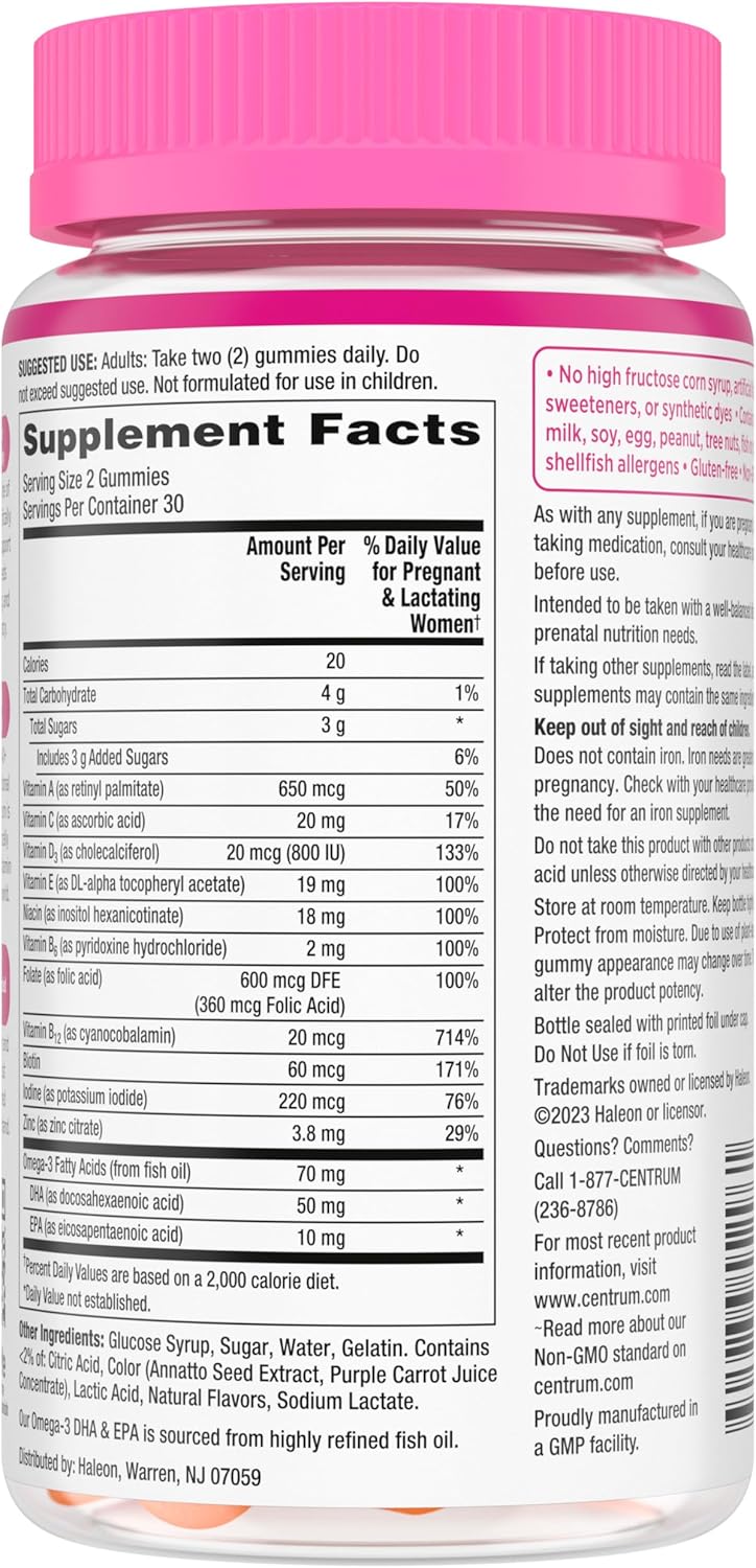 Centrum Prenatal Multivitamin Gummies with DHA and Folic Acid, Mixed Berry and Orange Flavors - 60 Count, 30 Day Supply Nirvana Guru