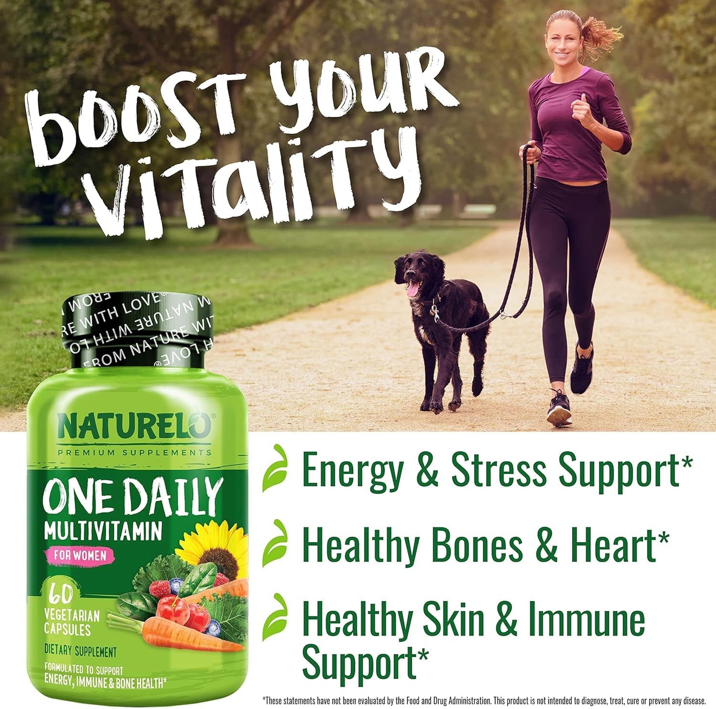 NATURELO One Daily Multivitamin for Women - Energy Support - Whole Food Supplement to Nourish Hair, Skin, Nails - Non-GMO - No Soy - Gluten Free - 120 Capsules - 4 Month Supply - Nirvana Guru