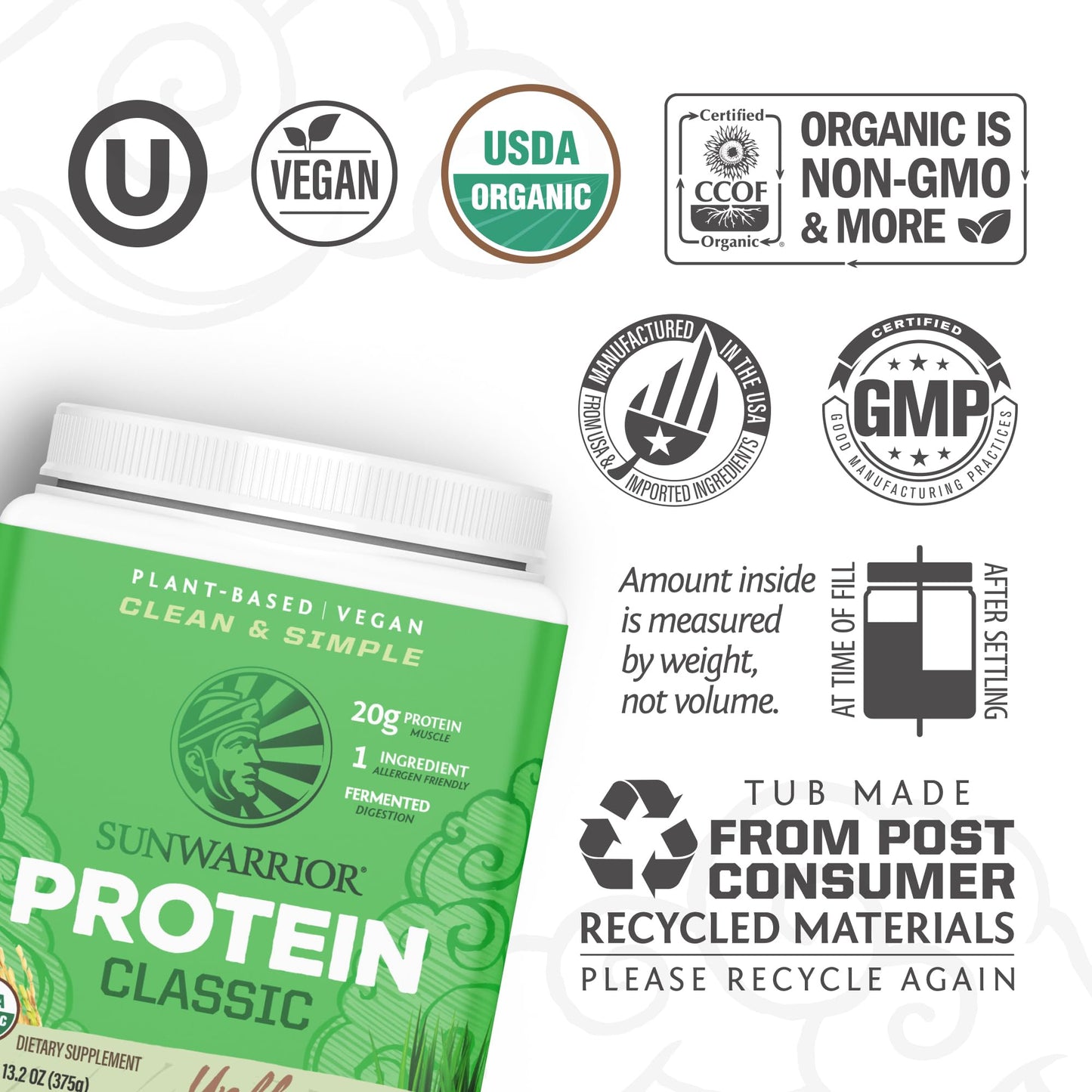 Brown Rice Protein Powder with Bcaa & Amino Acids Raw Rice Protein Shake Gluten Free Low Carb Dairy Free | Plant Based Classic Sprouted Brown Rice Protein Powder Natural 375g by Sunwarrior - Nirvana Guru