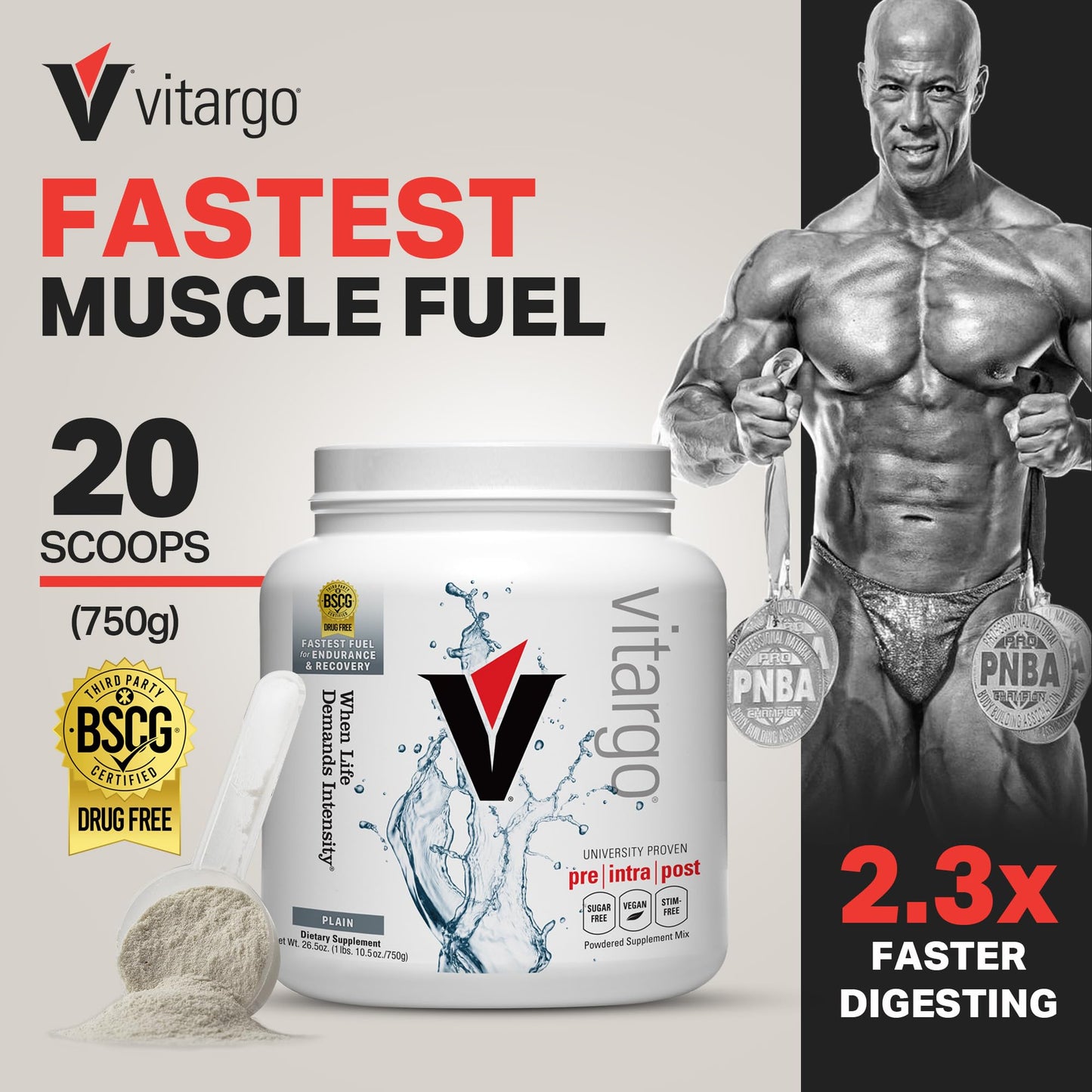 Vitargo Carbohydrate Powder, 2X Faster Absorbing, 4.4 LB Plain, Pre, Intra & Post, Sugar-Free Complex Carb Powder for Recovery, Endurance & Muscle Gain, Made in USA Nirvana Guru