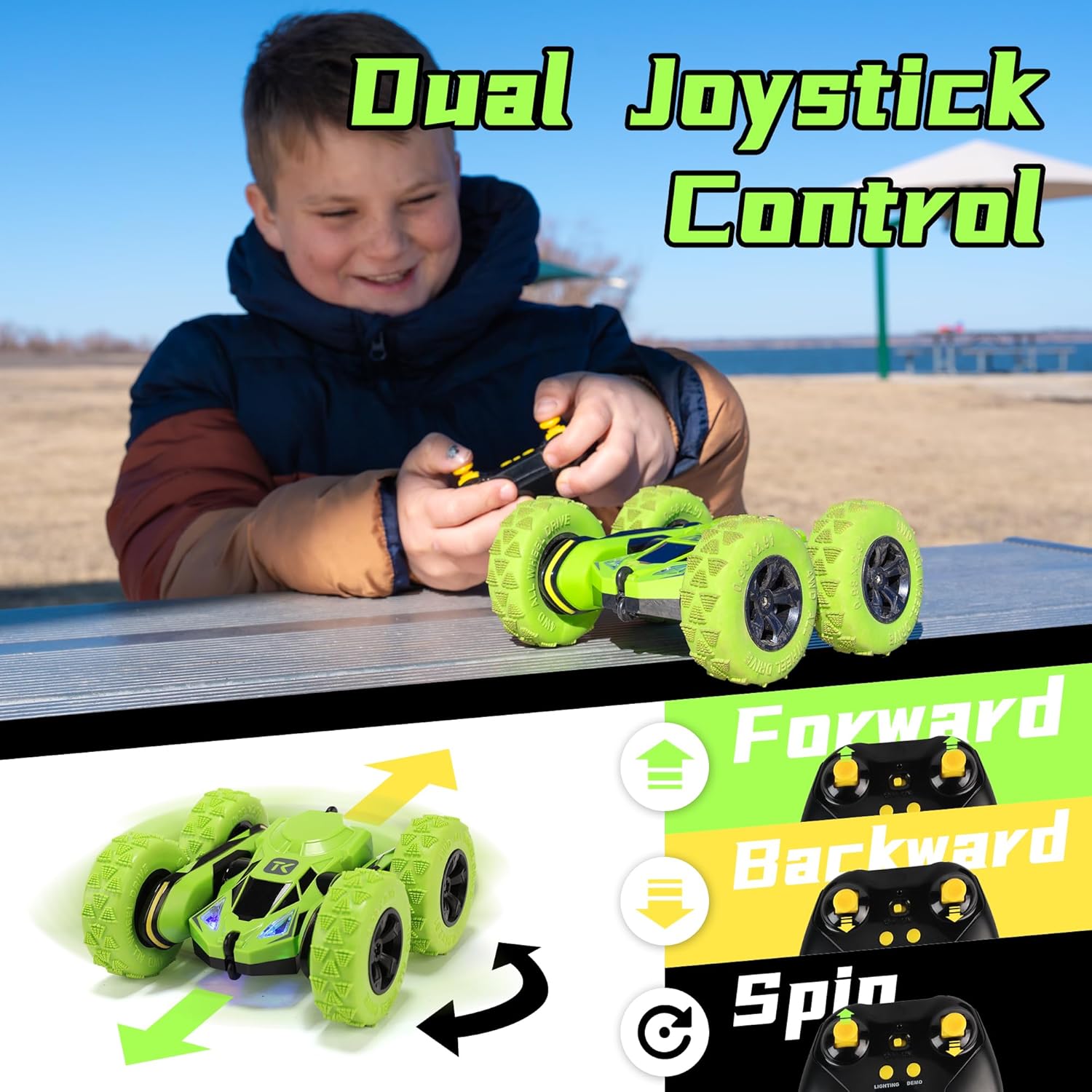 Threeking RC Stunt Cars Remote Control Car Double-Sided Driving 360-degree Flips Rotating Car Toy, Green Nirvana Guru