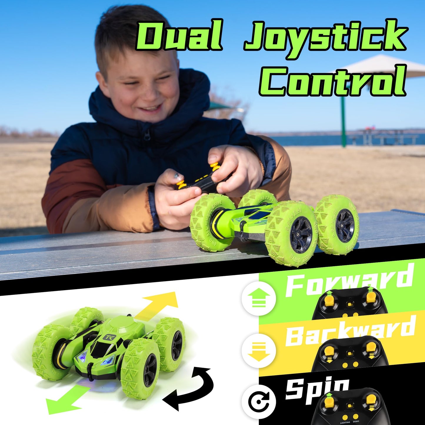 Threeking RC Stunt Cars Remote Control Car Double-Sided Driving 360-degree Flips Rotating Car Toy, Green Nirvana Guru