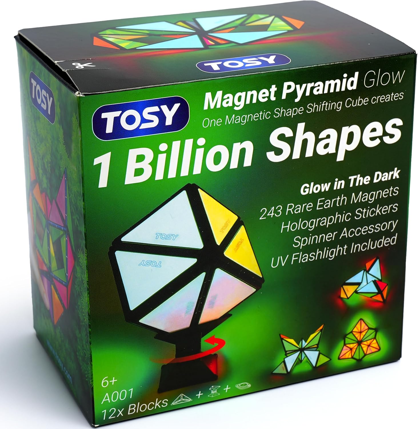 TOSY Magnet Pyramid Glow - 1 Cube Transforms into 1 Billion Shapes, 12 Pieces, 243 Rare Earth Magnets, Glowing, Holographic Design Magnet Tiles Creative Puzzle STEM/STEAM Toy Nirvana Guru