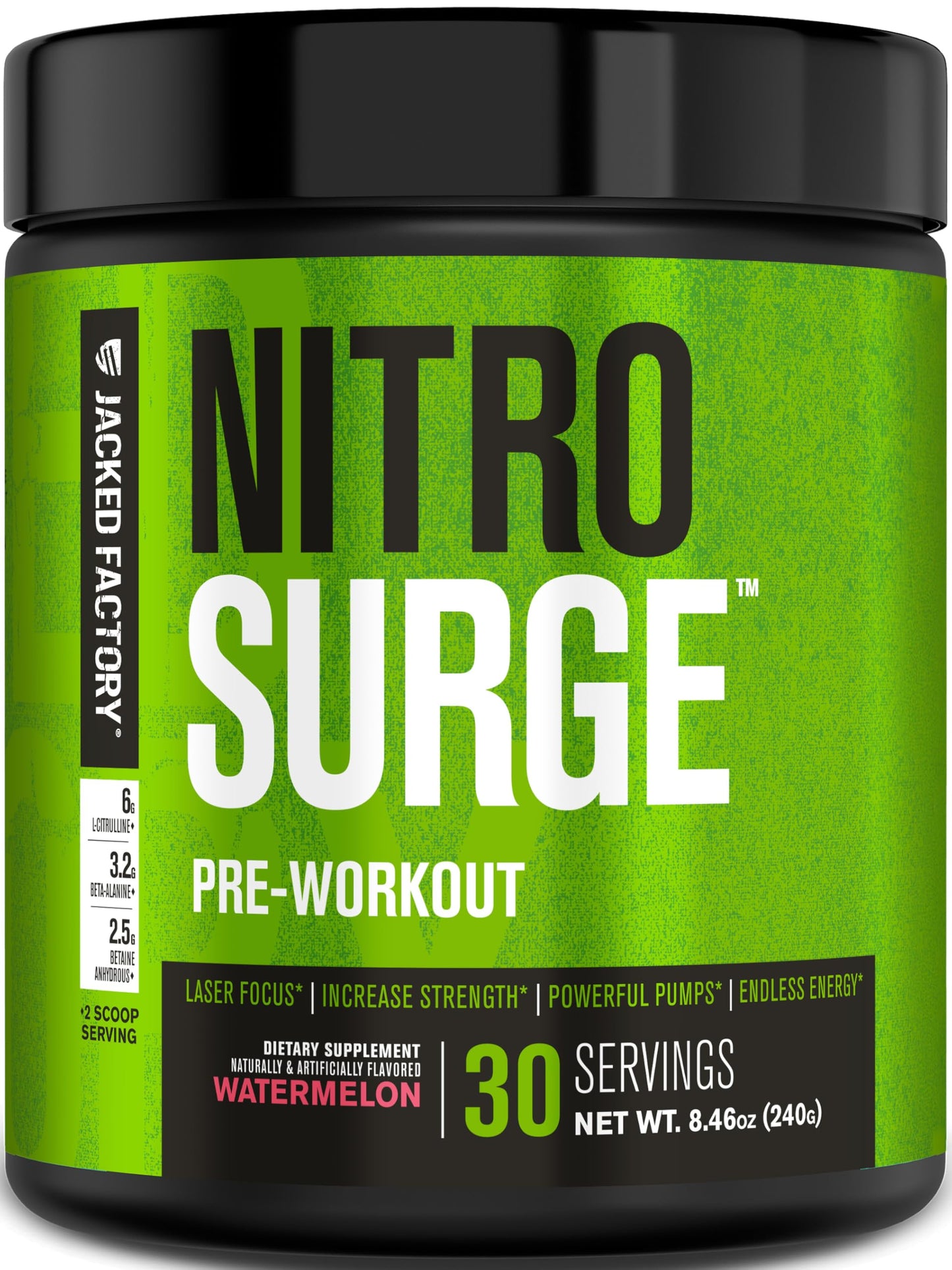 Jacked Factory NITROSURGE Pre Workout Supplement - Energy Booster, Instant Strength Gains, Clear Focus & Intense Pumps - NO Booster & Powerful Preworkout Energy Powder - 30 Servings, Blue Raspberry