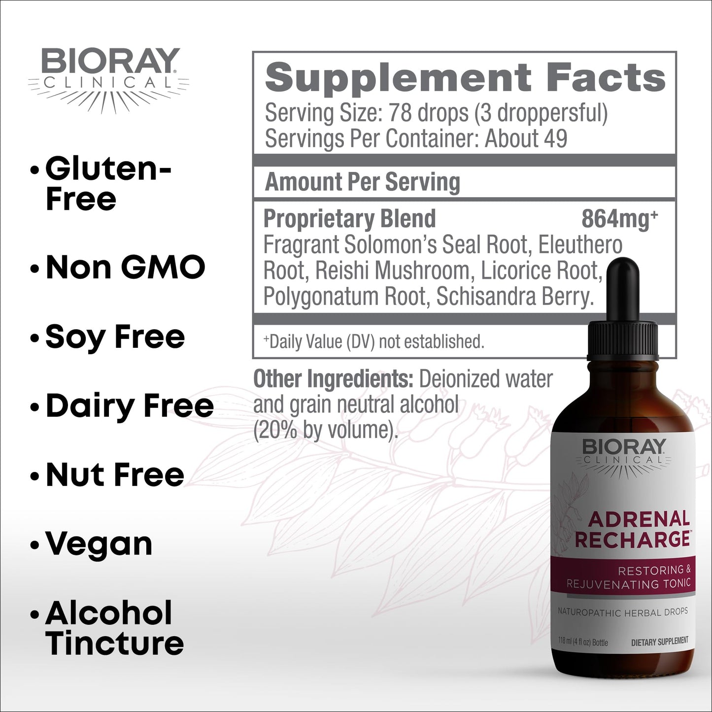 BIORAY Clinical Adrenal Recharge - 2 fl oz - Restoring & Rejuvenating Alcohol Tincture - Non-GMO, Vegan, Gluten Free Nirvana Guru