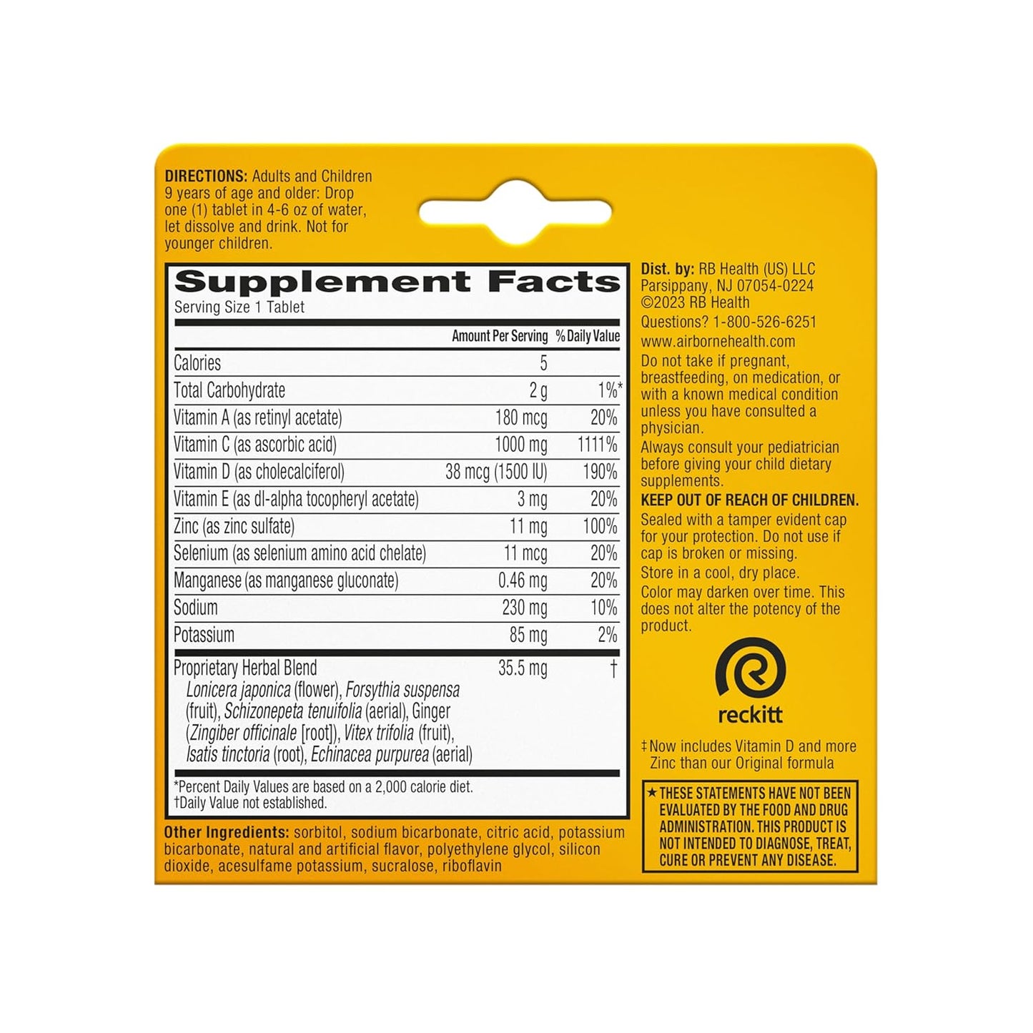 Airborne 1000mg Vitamin C with Vitamin D & Zinc, Sugar Free Multivitamin Immune Support Supplement, Antioxidants Vitamins A C & Vitamin E, 10 Effervescent Tablets, Zesty Orange Flavor Nirvana Guru