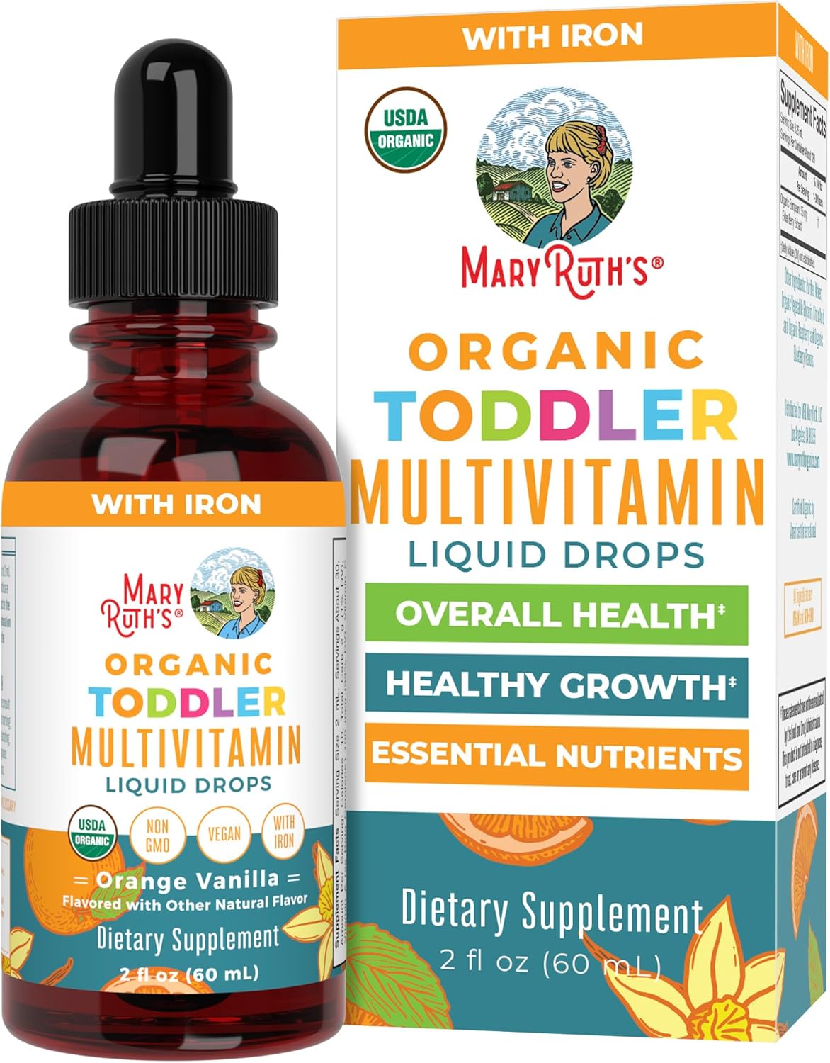 MaryRuth Organics Multivitamin & Multimineral with Iron for Toddlers | USDA Organic | Sugar Free | Multivitamin Liquid Drops for Kids Ages 1-3 | Immune Support | Vegan | Non-GMO | 2 Fl Oz - Nirvana Guru