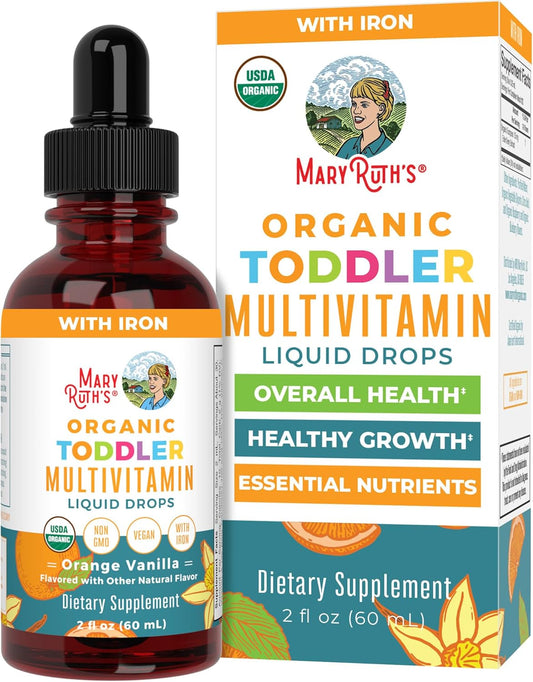 MaryRuth Organics Multivitamin & Multimineral with Iron for Toddlers | USDA Organic | Sugar Free | Multivitamin Liquid Drops for Kids Ages 1-3 | Immune Support | Vegan | Non-GMO | 2 Fl Oz - Nirvana Guru