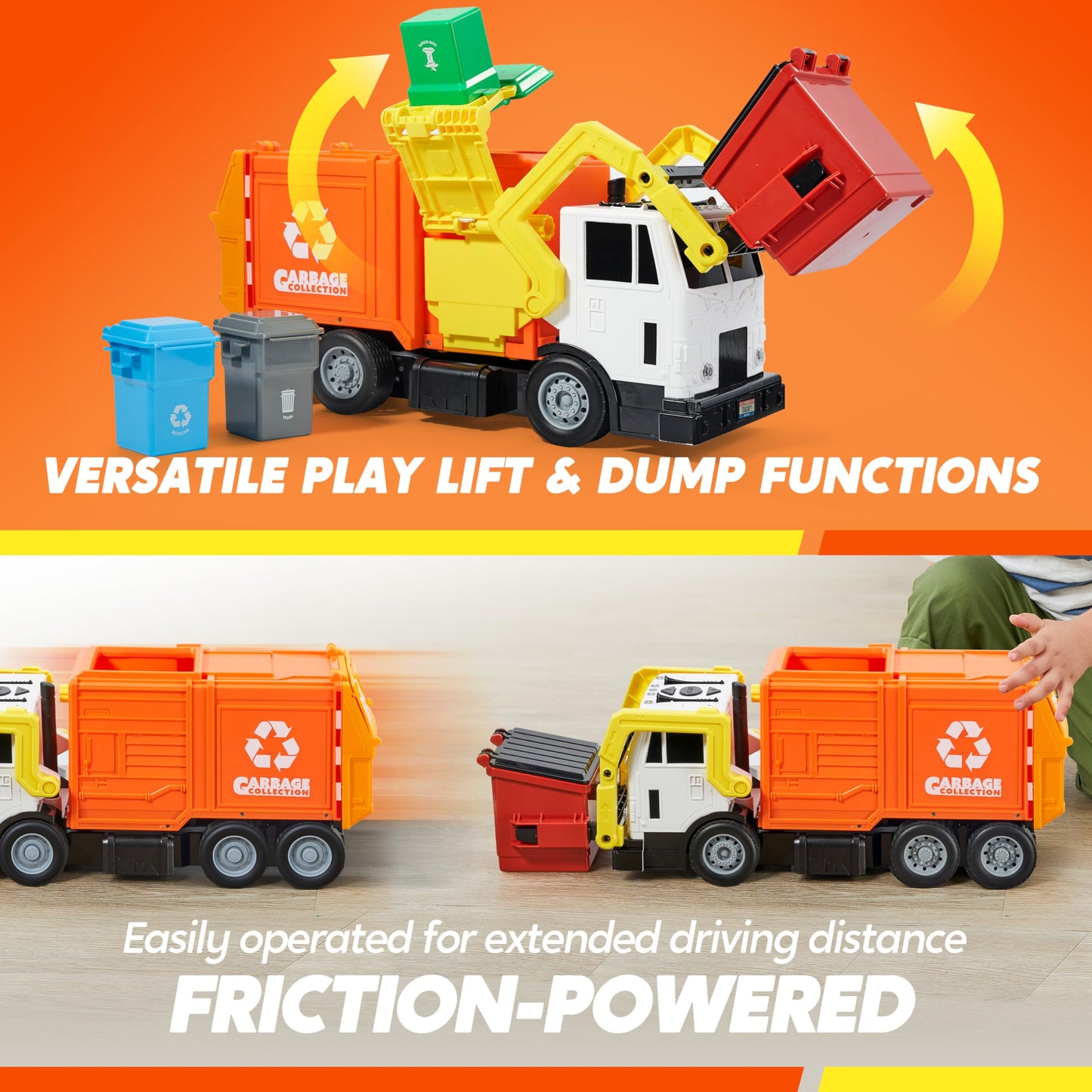 JOYIN Large Friction Powered Garbage Truck Toy Set, Includes Dumpster, Trash Bins, and Learning Cards for Kids, Boy Toys Birthday Gift for Boys Girls Kids Toddler Nirvana Guru