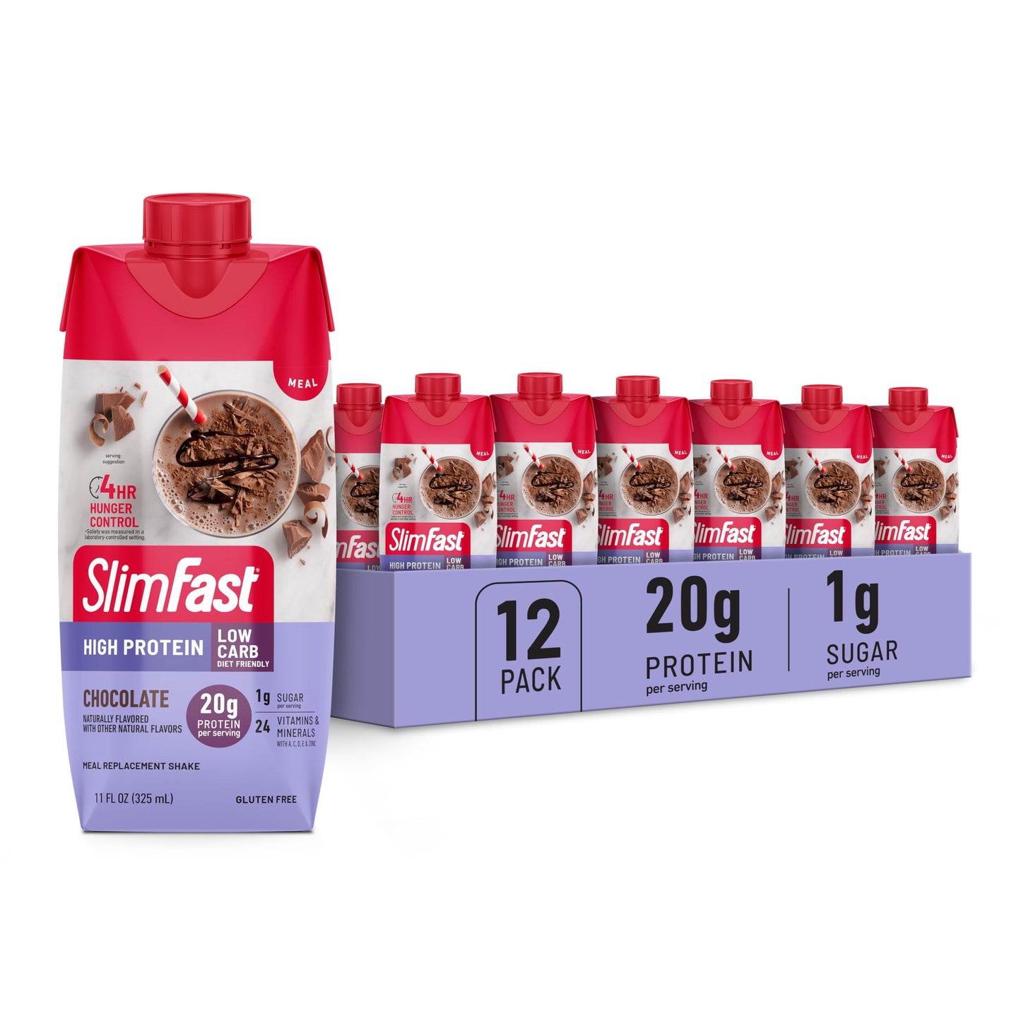SlimFast Protein Shake with Caffeine, Caramel Macchiato- 20g Protein, Meal Replacement Shakes, High Protein with Low Carb and Low Sugar, 24 Vitamins and Minerals, 12 Count (Pack of 1)
