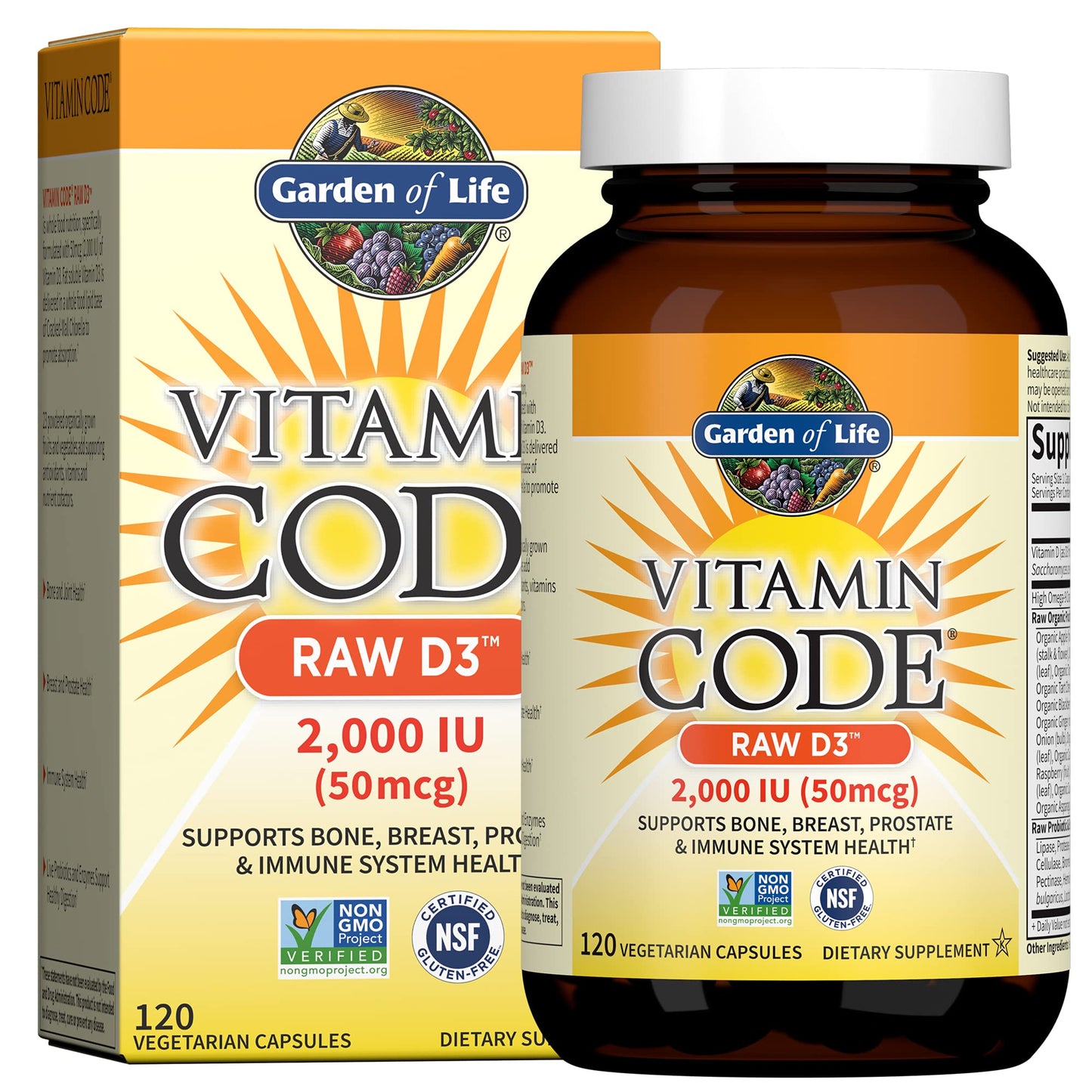 Garden of Life Vitamin D, Vitamin Code Raw D3, Vitamin D 2,000 IU, Raw Whole Food Vitamin D Supplements with Chlorella, Fruit, Veggies & Probiotics for Bone & Immune Health, 60 Vegetarian Capsules - Nirvana Guru
