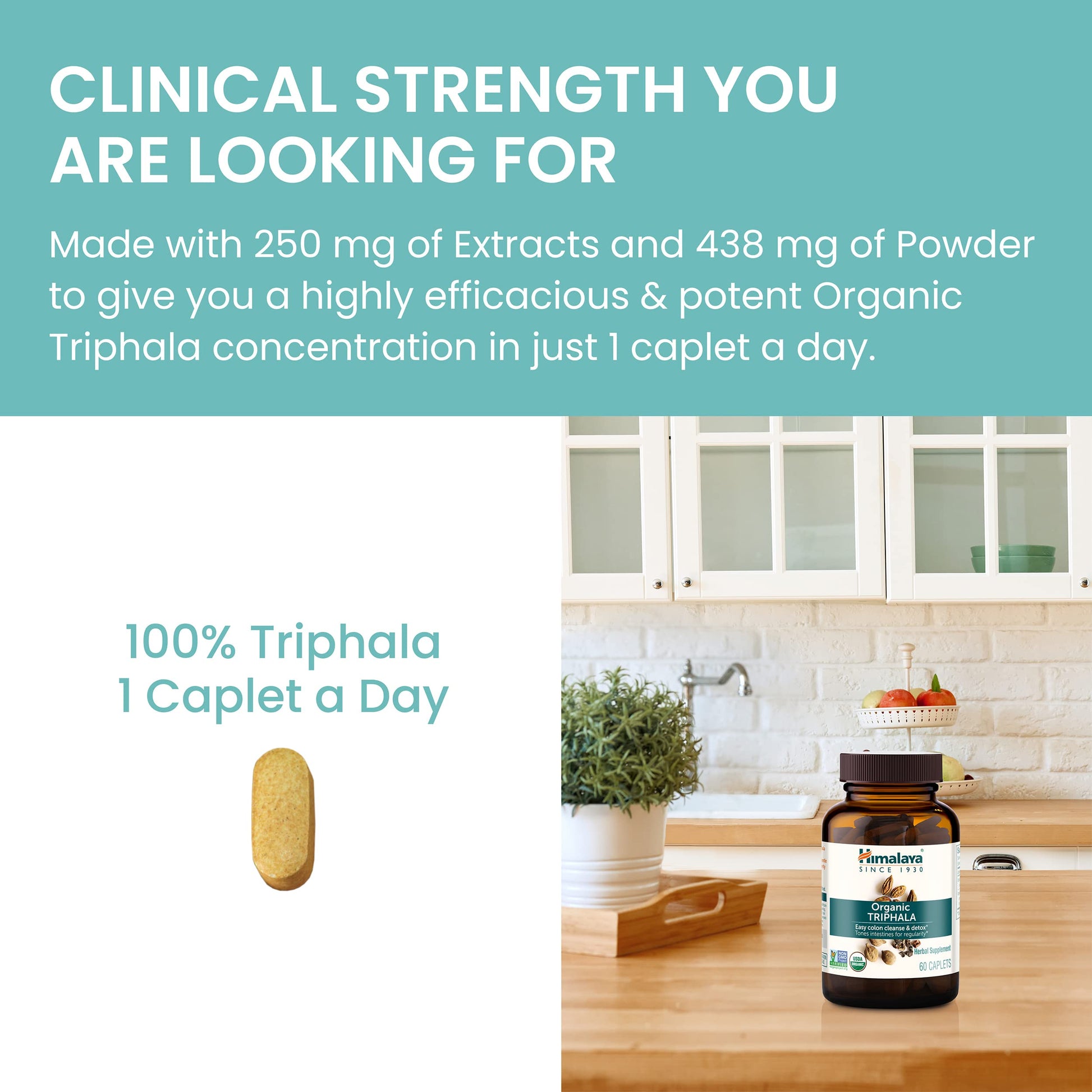 Himalaya Organic Triphala, 2 Month Supply, for Colon Cleanse, Detox & Occasional Constipation, USDA Certified Organic, Non-GMO, Gluten-Free, Extract & Powder Herbal Supplement, 688 mg, 60 Caplets - Nirvana Guru