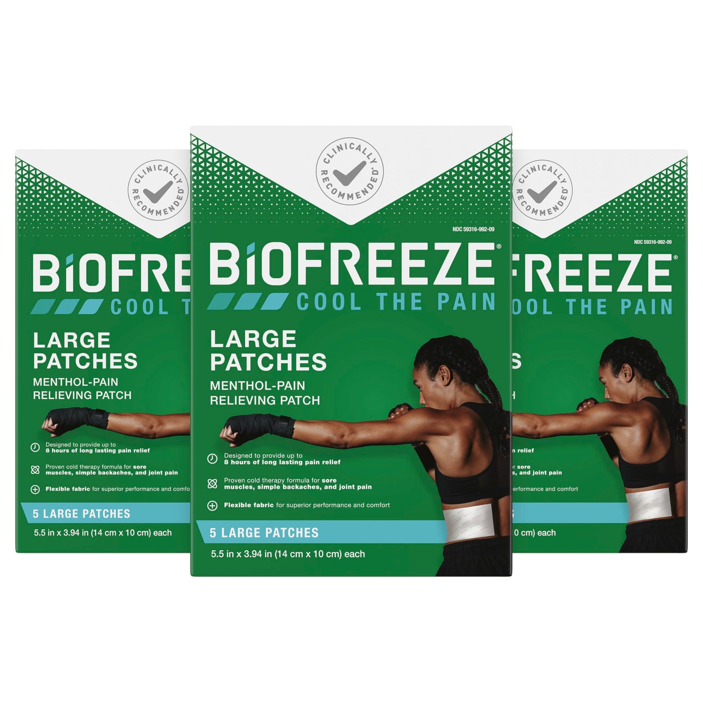 Biofreeze Large Pain Relief Patches, Menthol Pain Patches for Lower Back, Neck, Knee, & Shoulder, Comfortable & Flexible Fabric Stays in Place, FSA Eligible, 5 ct