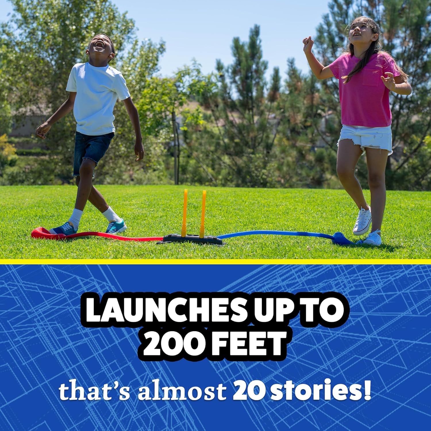 Stomp Rocket Original Dueling Rocket Launcher for Kids, 8 Rockets - Fun Backyard & Outdoor Kids Toys Gifts for Boys & Girls -Toy Foam Blaster Set Soars 200ft - Multi-Player Launcher Stand Nirvana Guru