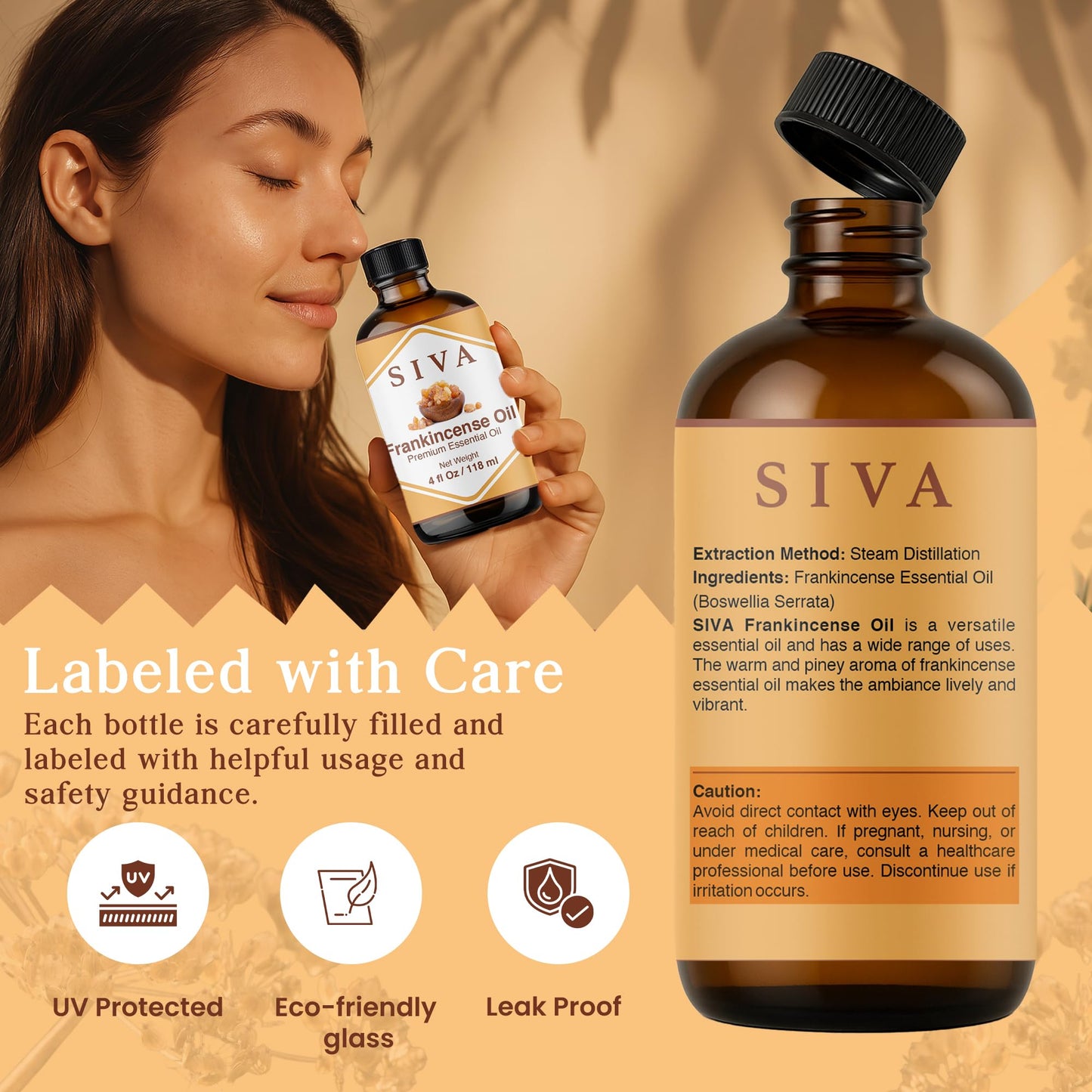 SIVA Lavender Essential Oil - 4 Fl Oz – Natural Lavender Oil - for Diffuser, Face, Skin Care, Aromatherapy, Hair Care, Scalp and Body Massage - with Dropper - Nirvana Guru