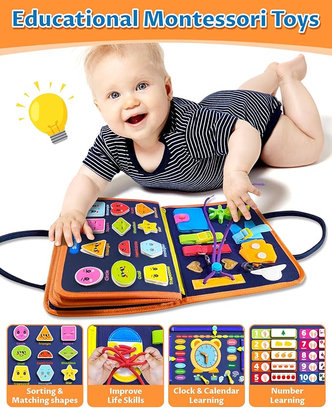 Exorany Busy Board Montessori Toys for Toddler Boy & Girl Birthday Gifts, Busy Book Learning Sensory Toys for Toddlers, Toddler Travel Toy Educational Activities Learn Fine Motor Skills nirvanaguru