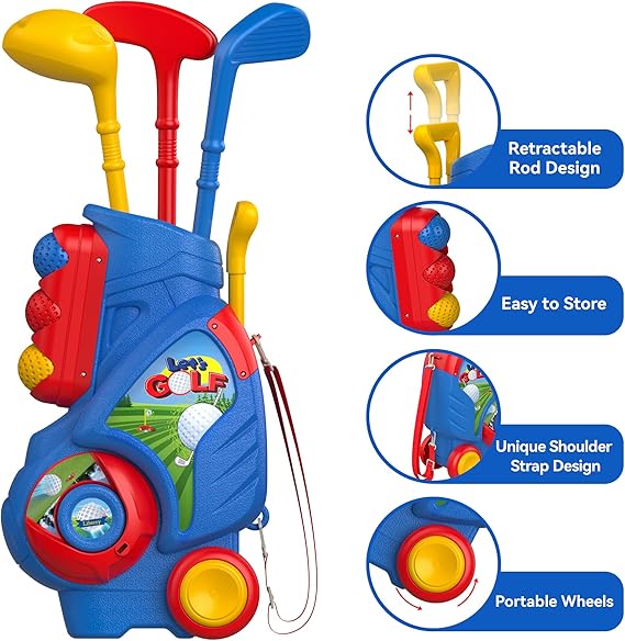 Liberry Toddler Golf Set, Upgraded Kids Golf Cart with Unique Shoulder Strap Design, Indoor and Outdoor Golf Toys for Boys and Girls Aged 1-5 Years Old Nirvana Guru