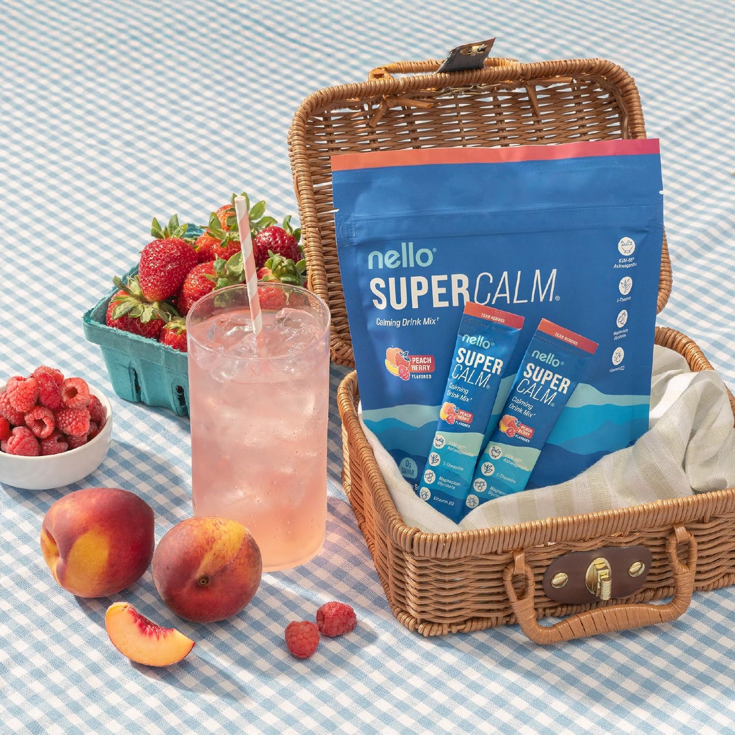 Supercalm Powdered Drink Mix, Raspberry Lemonade, L Theanine, Ksm-66 Ashwagandha, Magnesium Glycinate, Vitamin D 3, Supplements for Relaxation & Focus, No Sugar, Non GMO, On The Go, 20 Ct