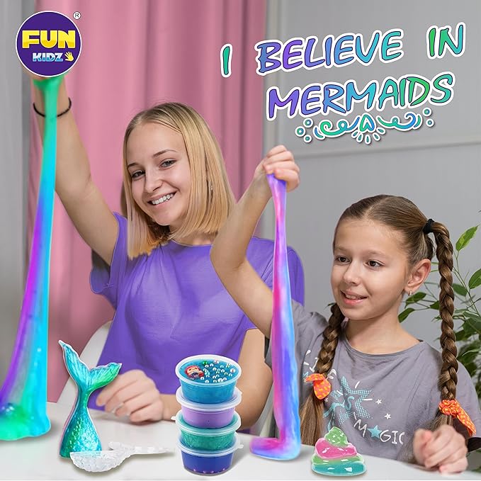 Summer Gift Mermaid Slime Kit for Girls, FunKidz Shimmer Slime Making Kit for Kids Age 8-12 DIY Soft Glitter Glossy Metallic Slime Toy Nirvana Guru