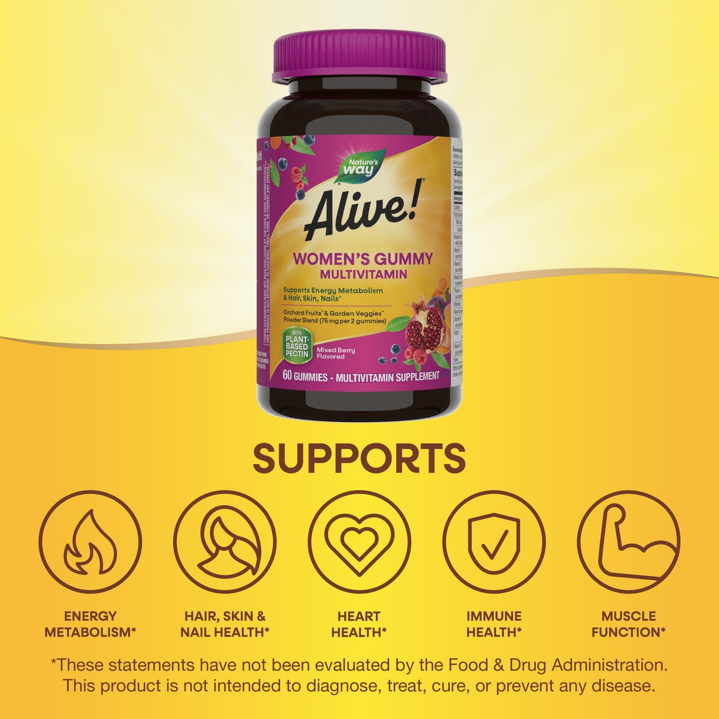Nature's Way Alive! Women's Daily Gummy Multivitamins, 16 Vitamins & Minerals, Energy Metabolism*, Hair Skin & Nails*, Vegetarian, Mixed Berry Flavored, 150 Gummies (Packaging May Vary) - Nirvana Guru
