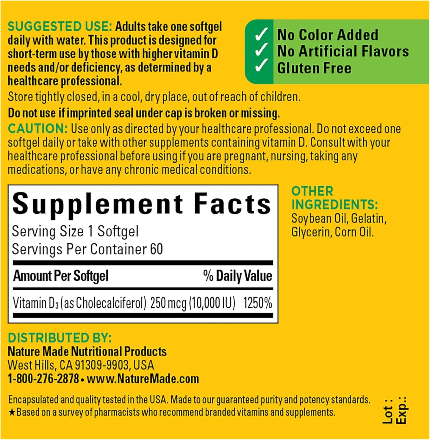 Nature Made Maximum Strength Vitamin D3 10000 IU (250 mcg), Dietary Supplement for Bone, Teeth, Muscle and Immune Health Support, 60 Softgels, 60 Day Supply - Nirvana Guru