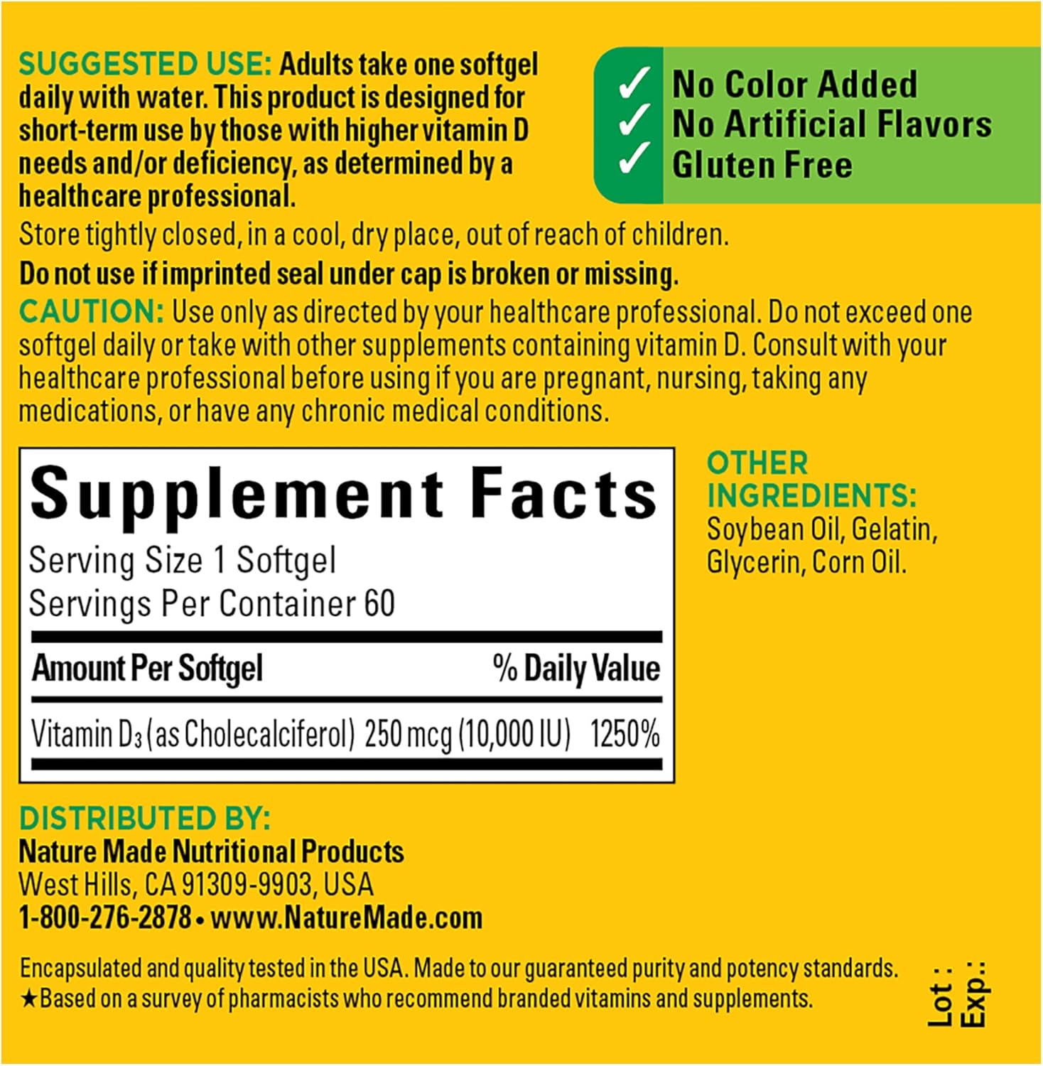 Nature Made Maximum Strength Vitamin D3 10000 IU (250 mcg), Dietary Supplement for Bone, Teeth, Muscle and Immune Health Support, 60 Softgels, 60 Day Supply - Nirvana Guru