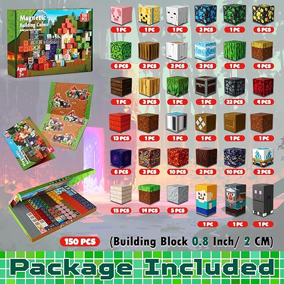 150 PCS Magnetic Blocks - Building Block for Kids Ages 4-8, Magnet Blocks Cubes Tiles Constructions Toys Girl Boy, STEM Educational Montessori Stacking Toy, Sensory Play Game Preschool Learning Gifts Nirvana Guru