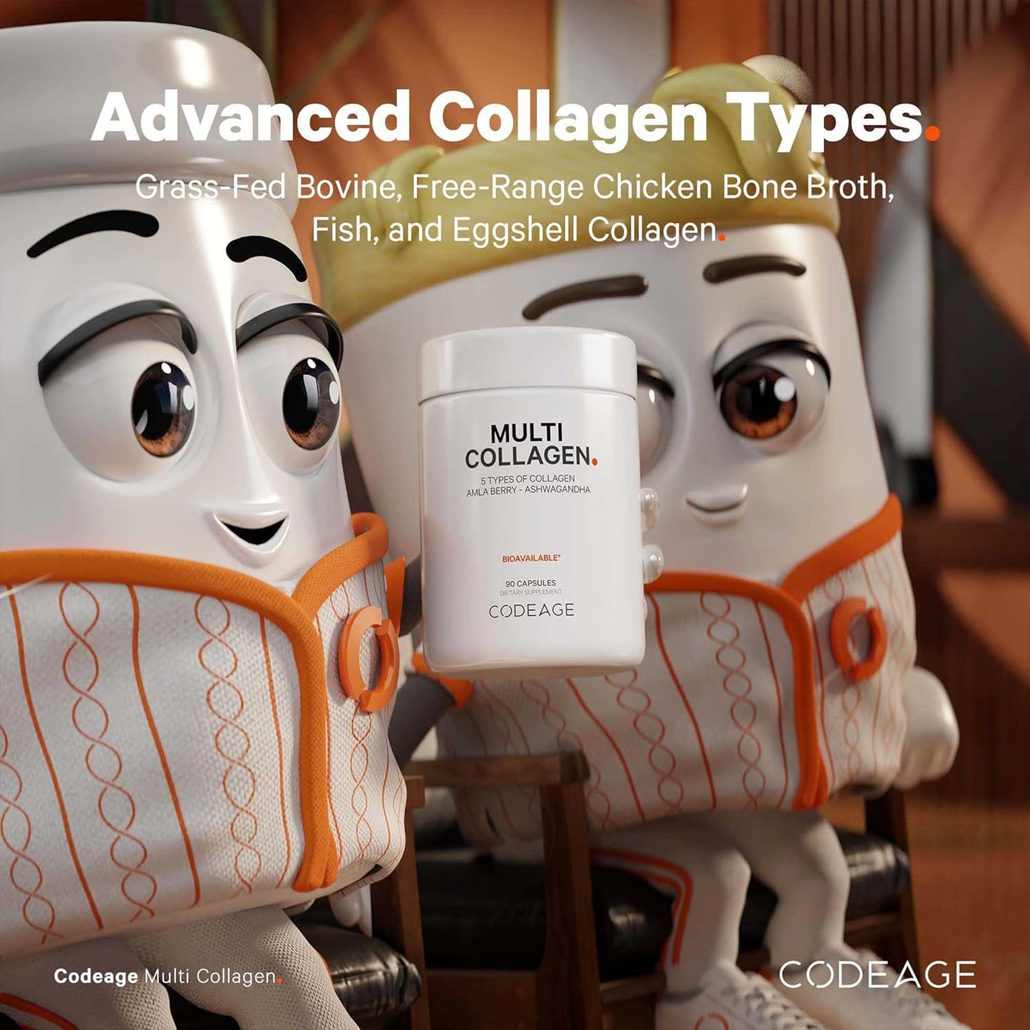 Codeage Multi Collagen Peptides Protein Capsules, 5 Collagen Types, Grass-Fed & Hydrolyzed Bovine Collagen Pills Supplement, Ashwagandha, Amla Berry Vitamins, Collagen Peptides - 90 Capsules - Nirvana Guru