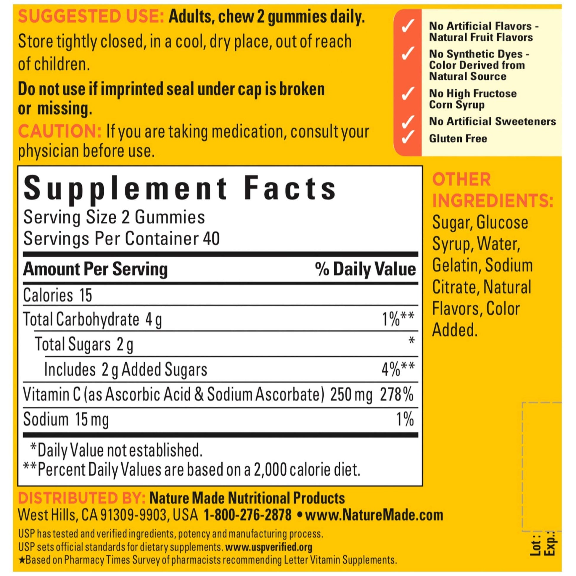 Nature Made Vitamin C 250 mg per serving, Dietary Supplement for Immune Support, 150 Gummies, 75 Day Supply - Nirvana Guru