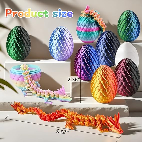 3D Printed Mini Dragon Eggs Set with Dragon Inside, Articulated Crystal Fidget Toy, Cool Stuff Fun Gifts for Adults, Teens, Boy, Easter Basket Stuffers, 12PCS nirvanaguru