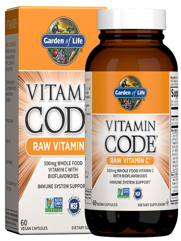 Garden of Life - Vitamin Code Raw VitaminC - 120 Vegan Capsules, 500mg Whole Food VitaminC with Bioflavonoids, Fruits & Veggies, Probiotics, Gluten Free Vitamin-C Supplements for Adults - Nirvana Guru