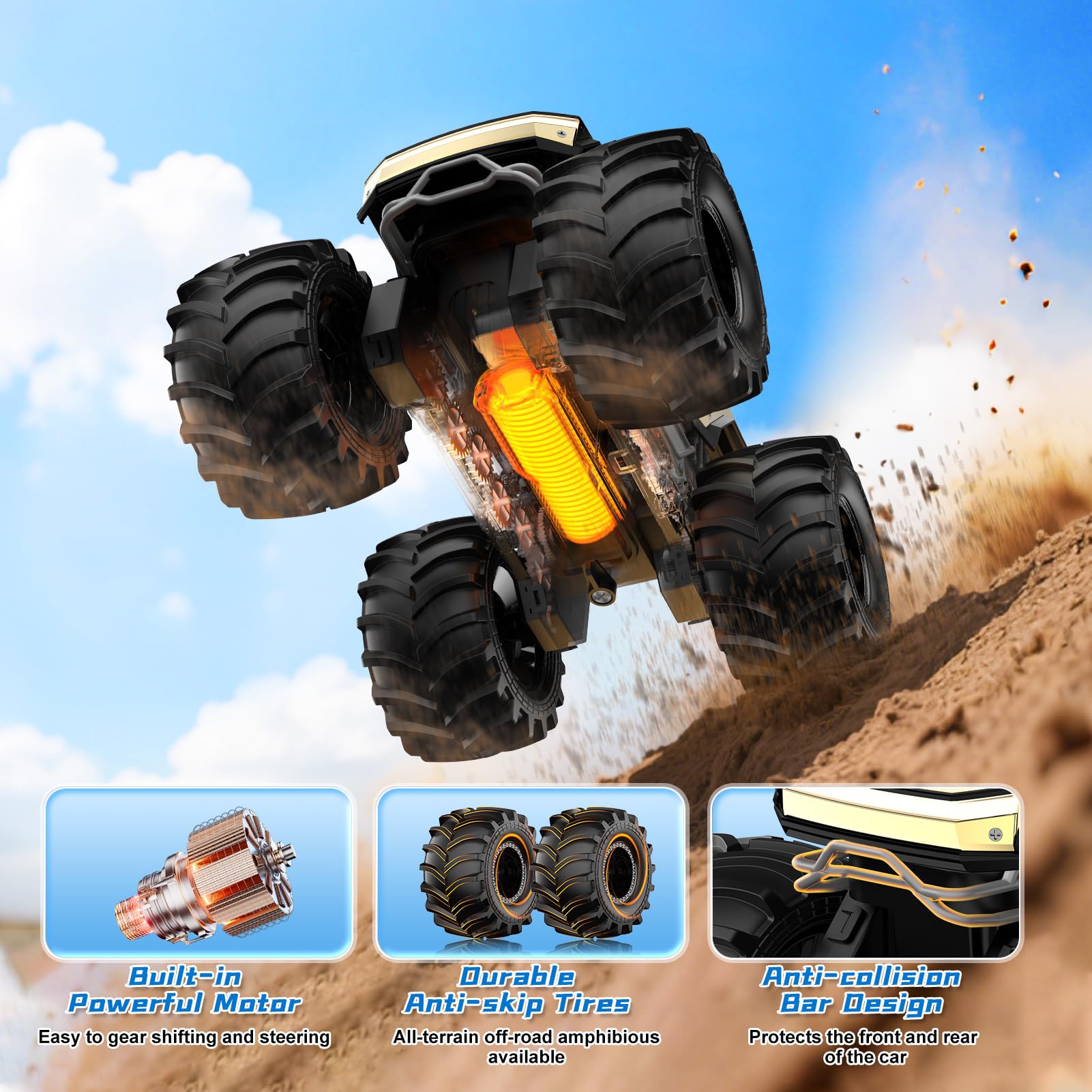 Remote Control Car for Boys, 1:18 Monster Trucks Toys Amphibious RC Cars, 2.4 GHz Waterproof RC Cyber Trucks, 4WD All Terrain Off-Road Pickup, Kids Toy for 6+ Year Old Boy Girl Christmas Birthday Gift Nirvana Guru