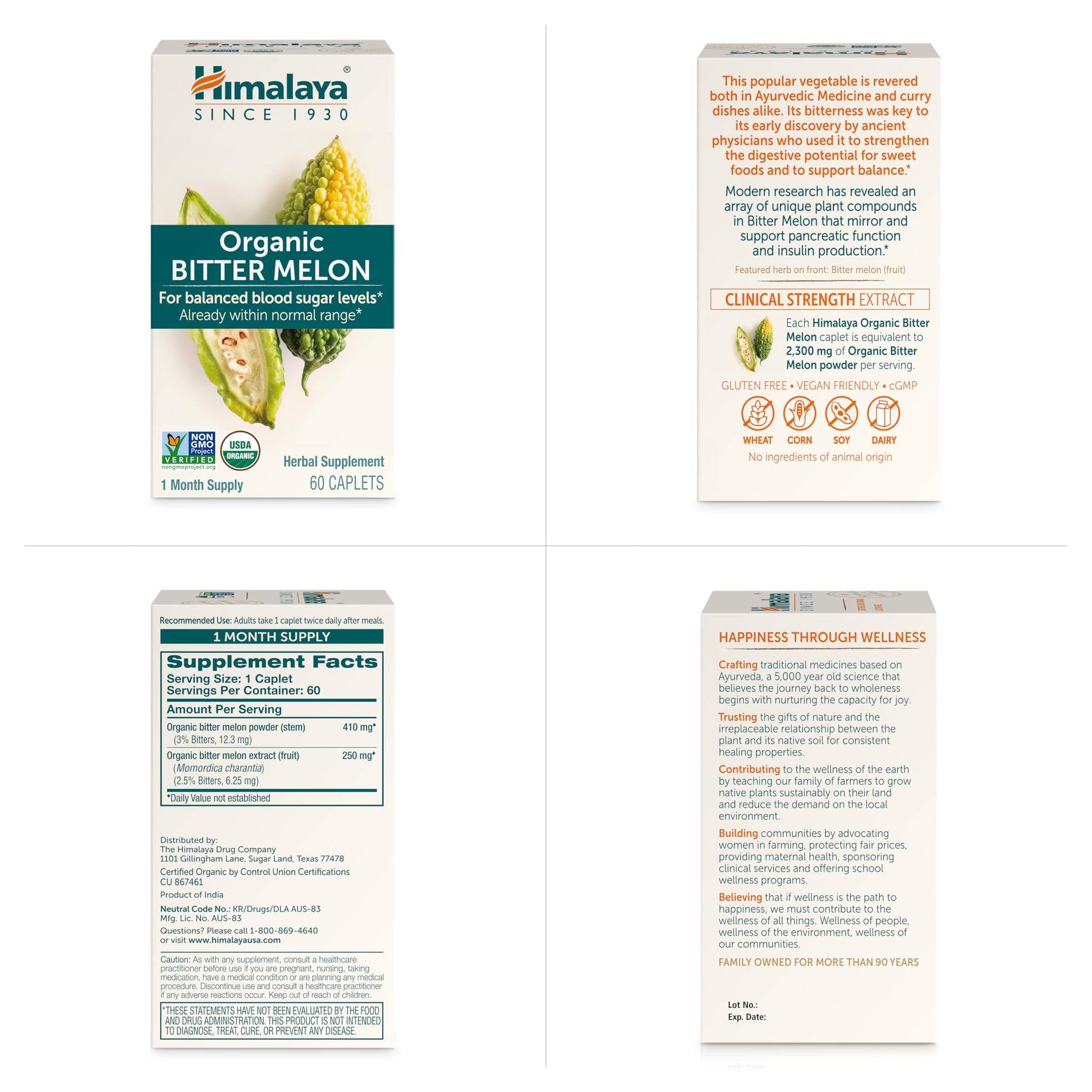 Himalaya Organic Bitter Melon for Glucose Metabolism, 660 mg, 60 Caplets, 1 Month Supply - Nirvana Guru